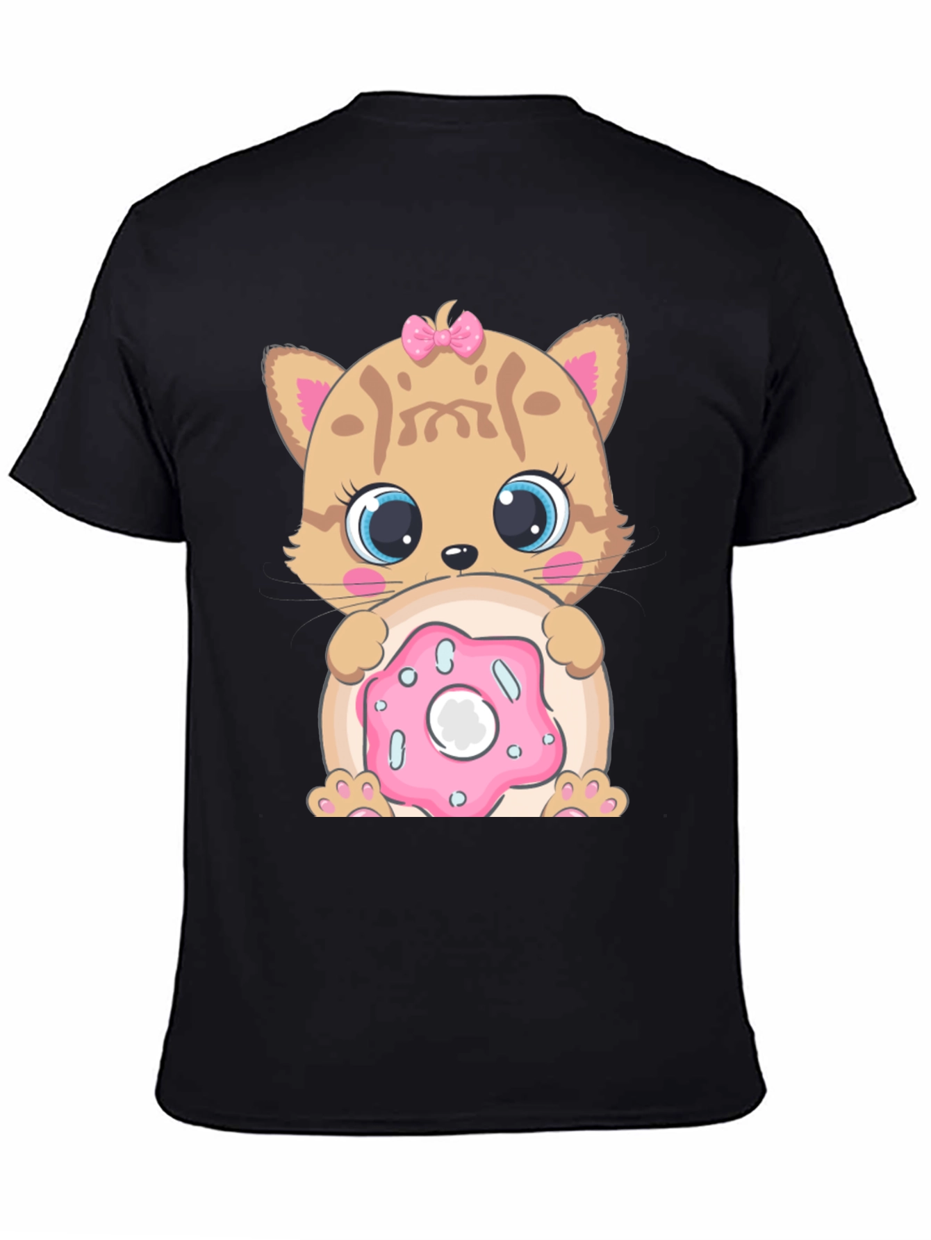 Black Cute Cat & Donut Graphic T-Shirt view 4