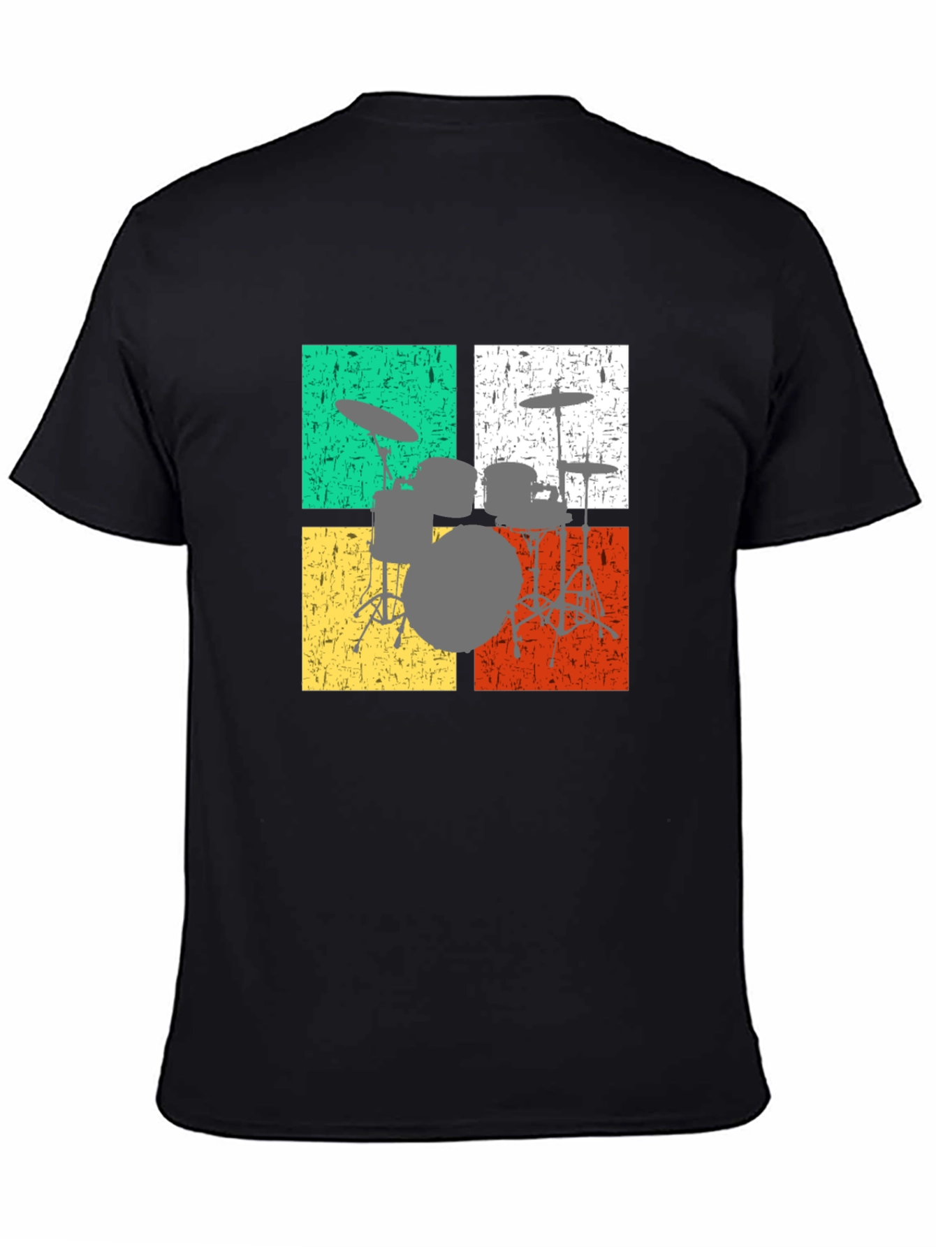 Black Retro Drum Set T-Shirt view 4