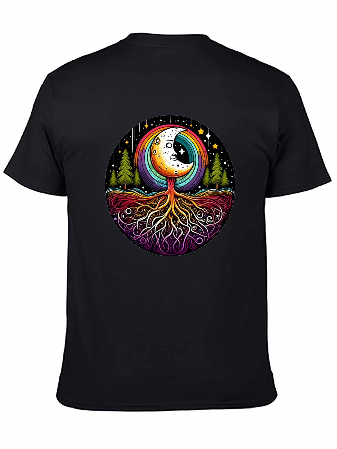 Black Rainbow Moon Tree Graphic Tee - Black Cotton Blend view 4