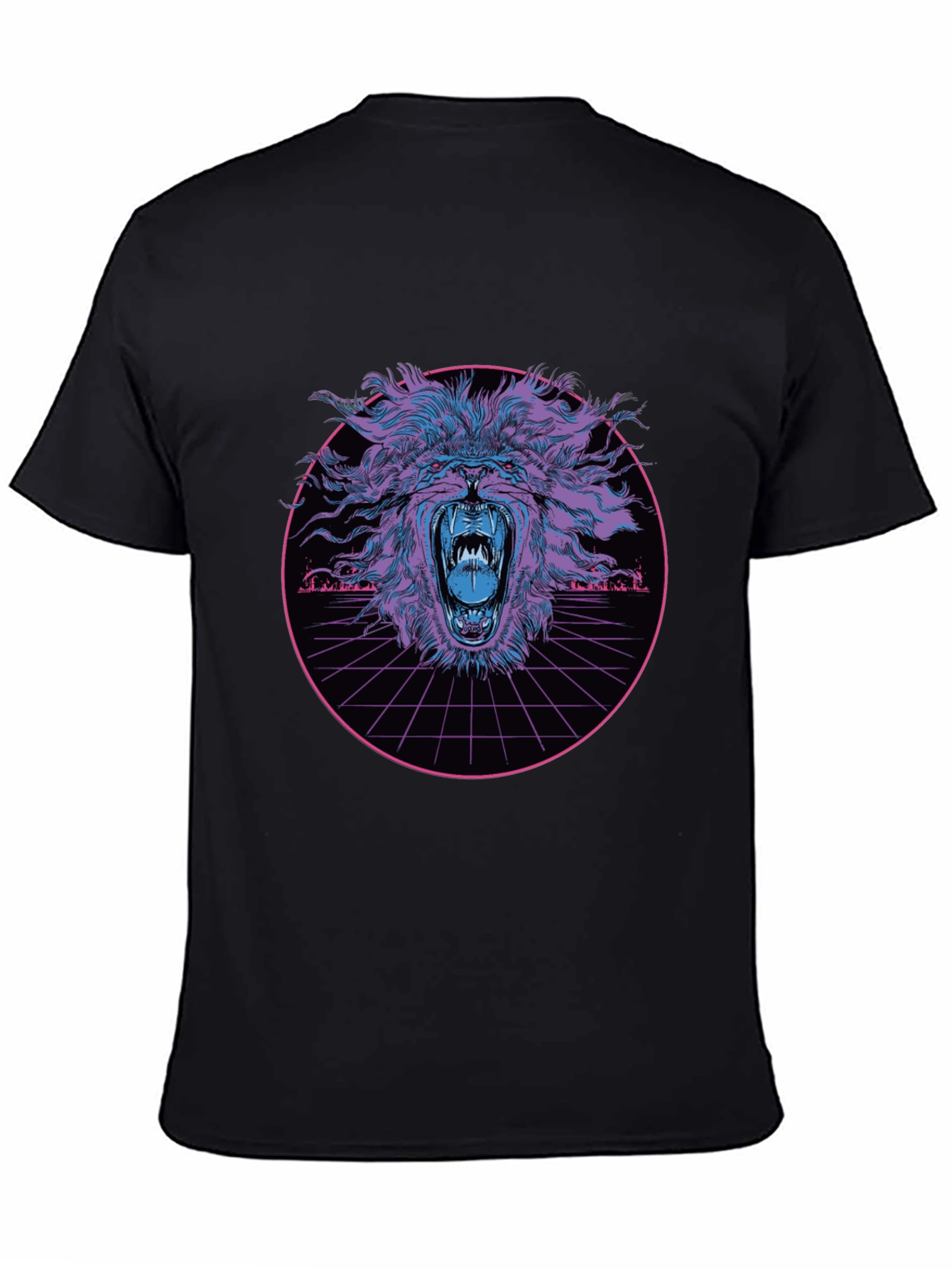 Black Roaring Lion Graphic Tee - Cyberpunk Style view 4
