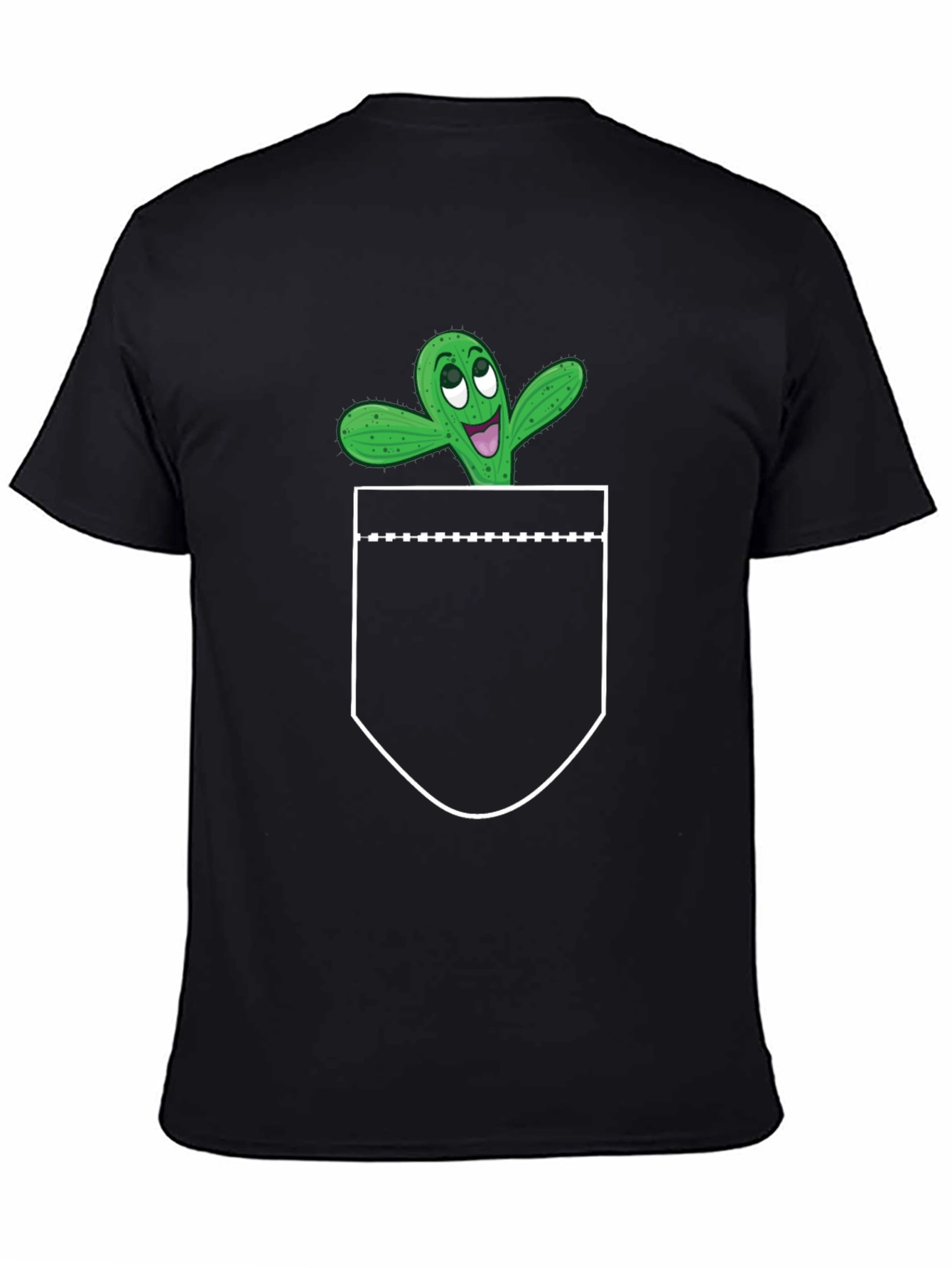 Black Cactus Pocket Graphic Tee - Fun Novelty T-Shirt view 4