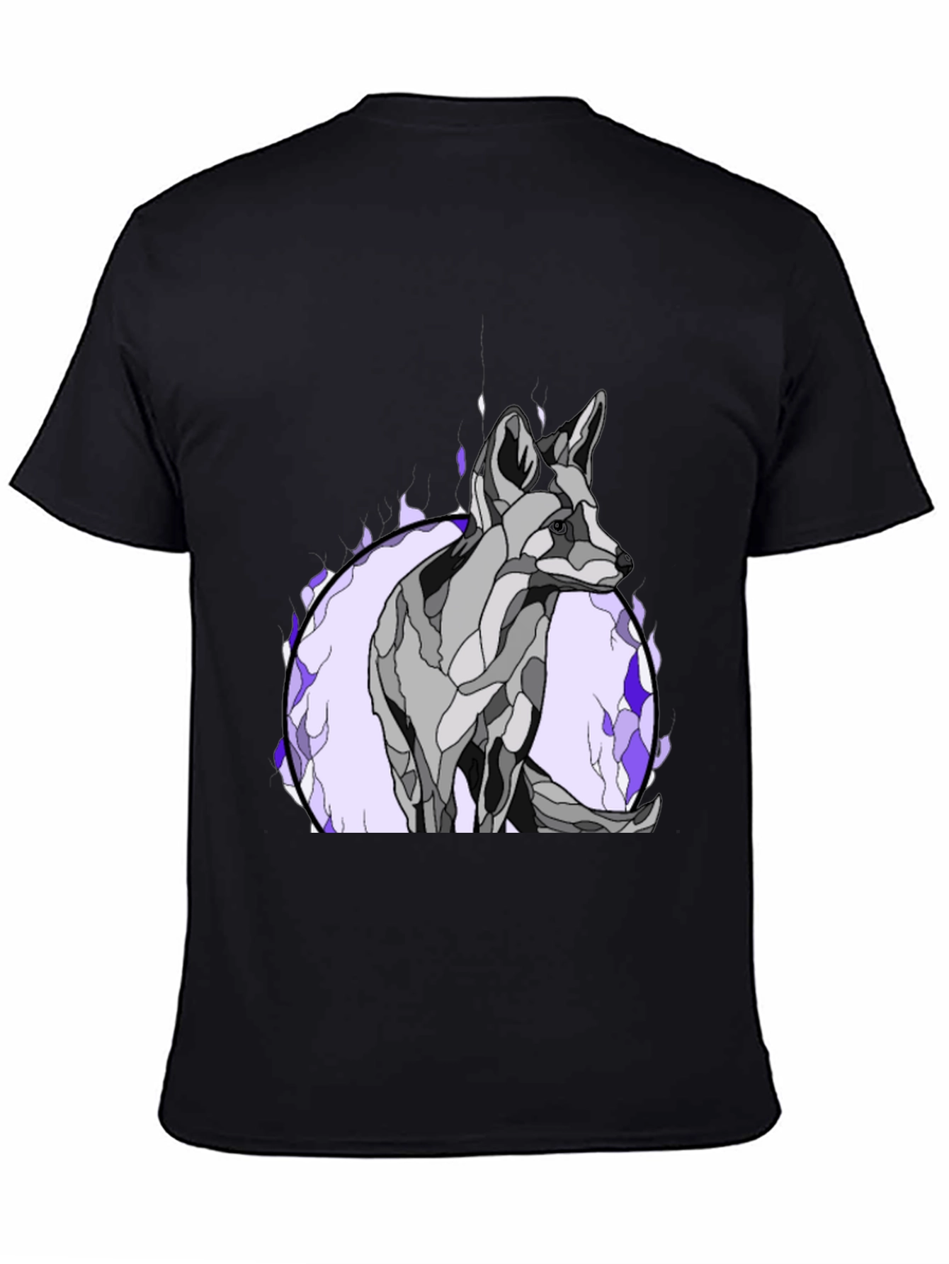 Black Abstract Wolf Graphic Tee - Black Cotton Blend view 4