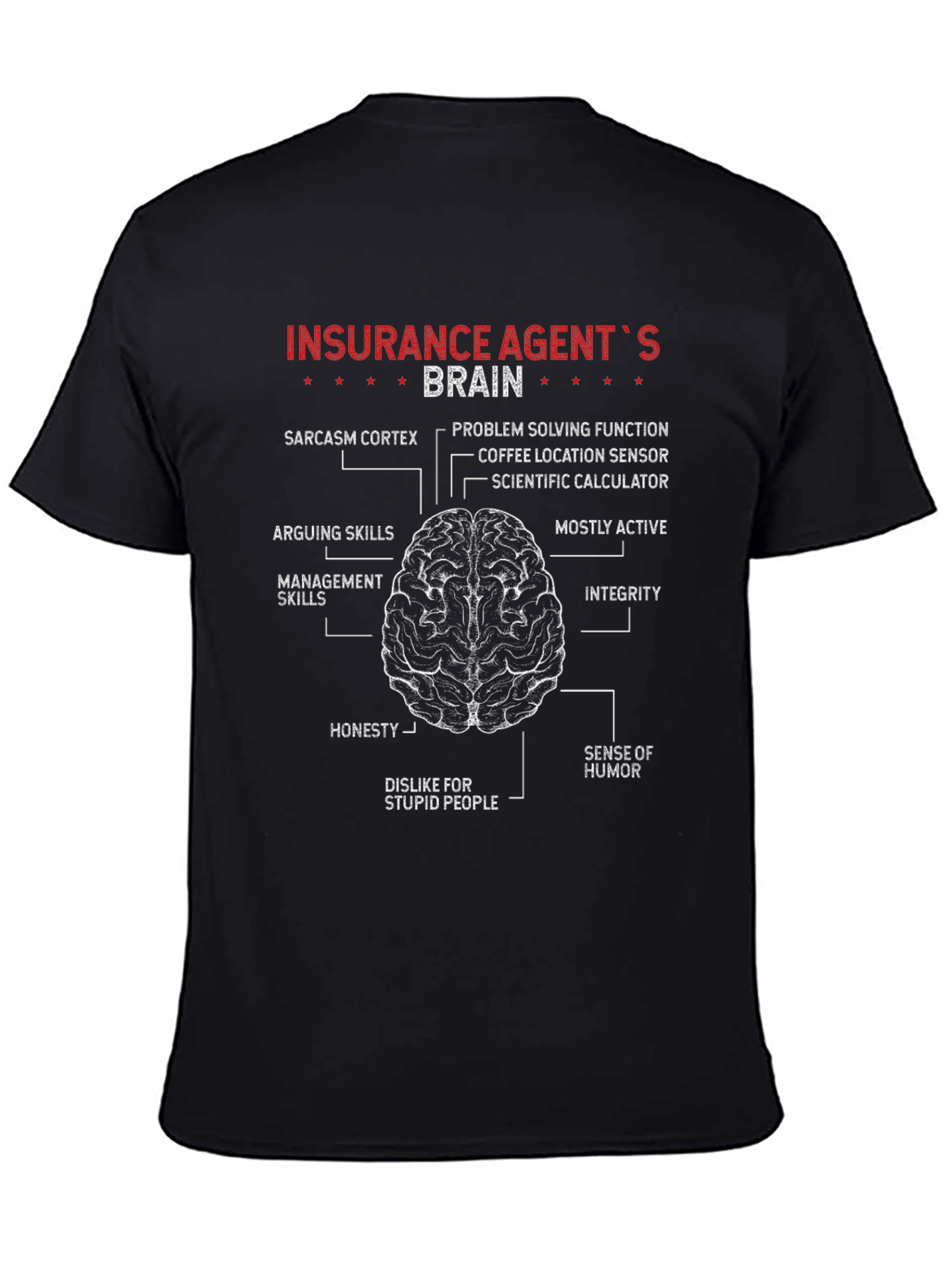 Black Insurance Agent Brain Anatomy T-Shirt view 4