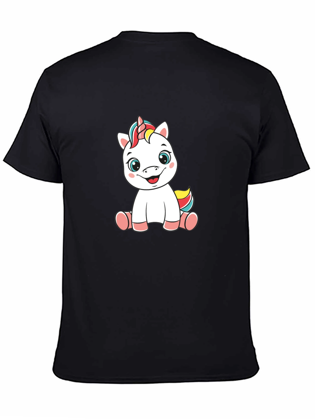Black Unicorn Cartoon Black T-Shirt view 4