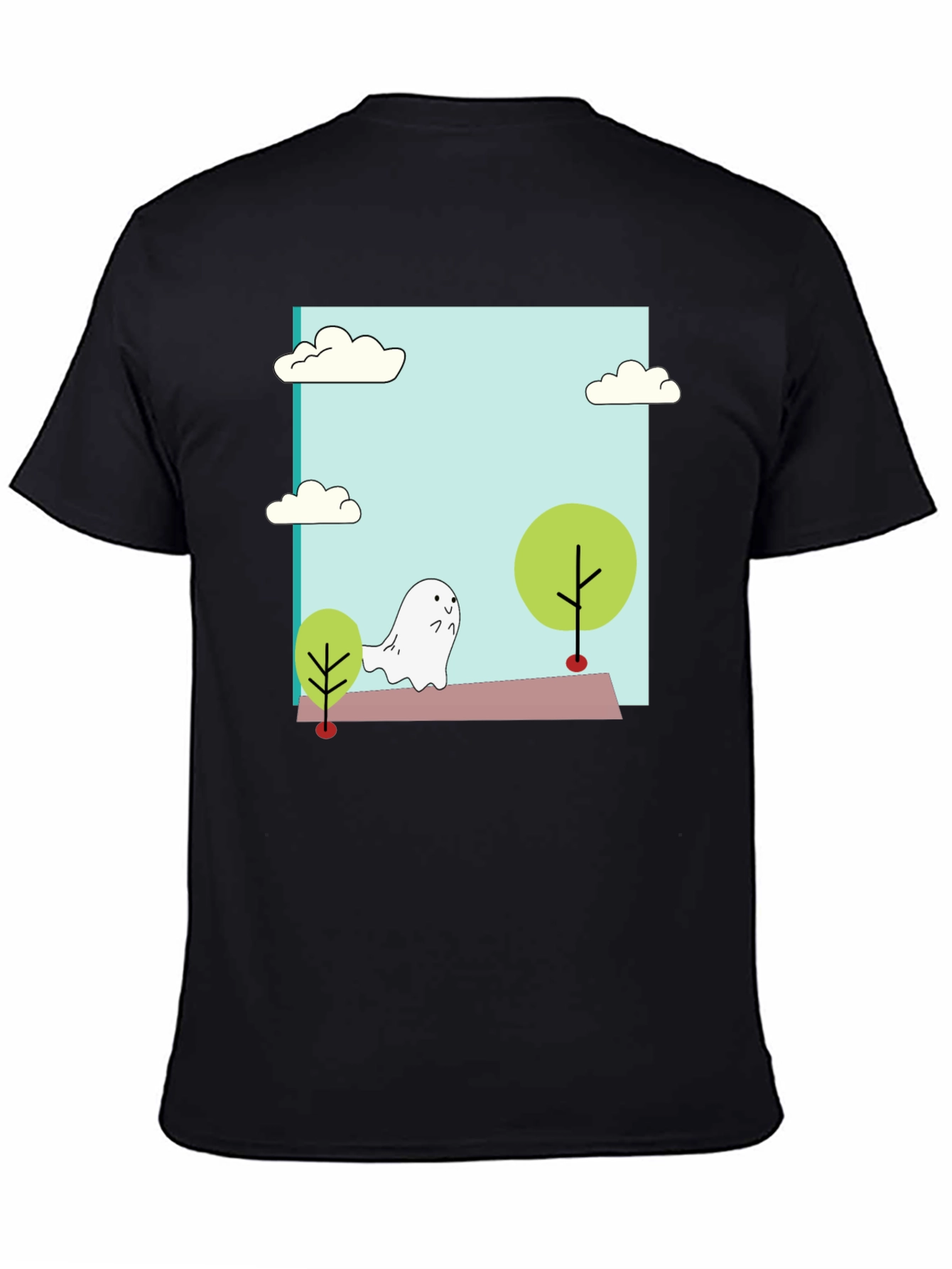 Black Cute Cartoon Ghost T-Shirt view 4