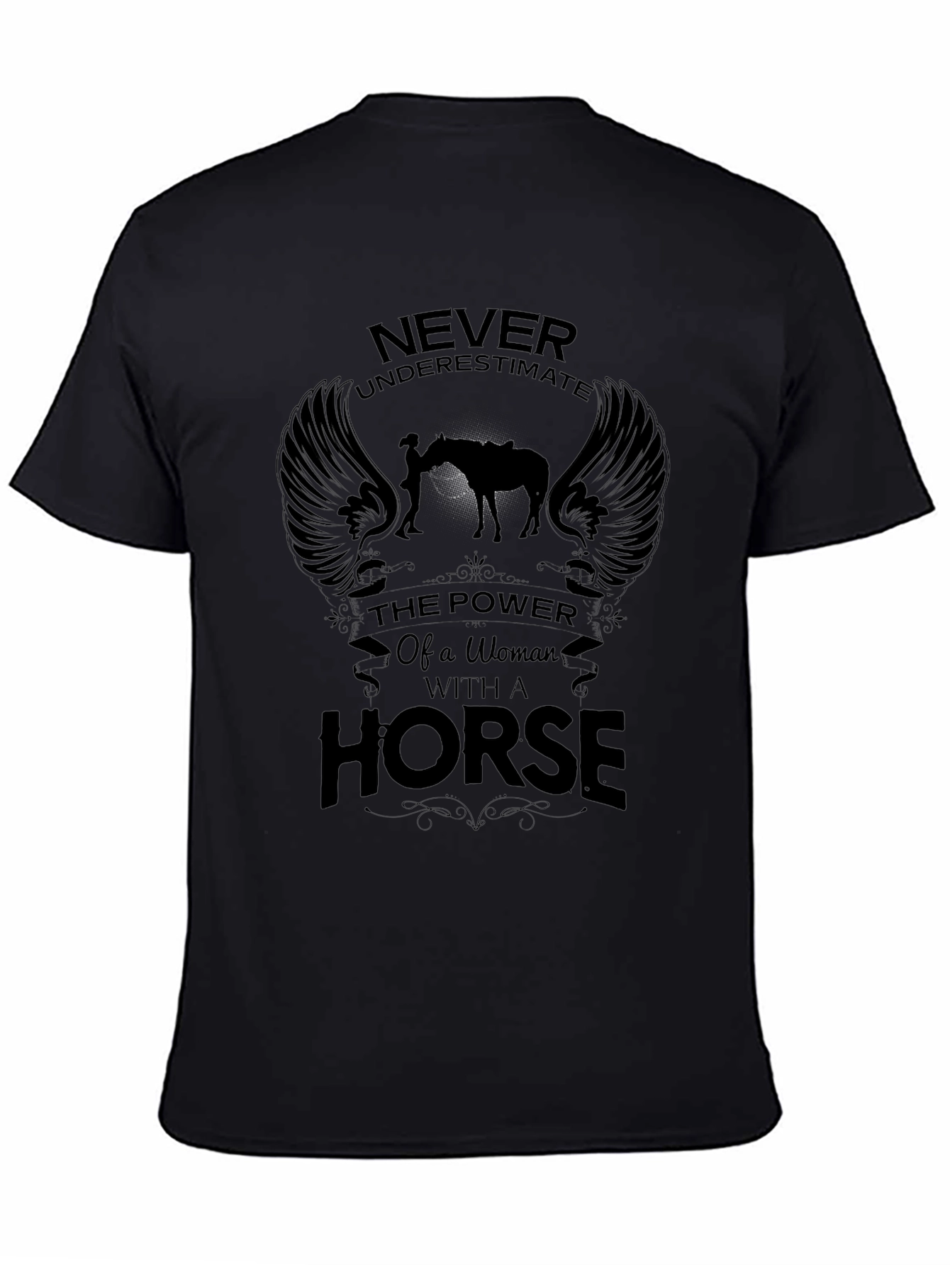 Black Woman & Horse Graphic Print Black T-Shirt view 4