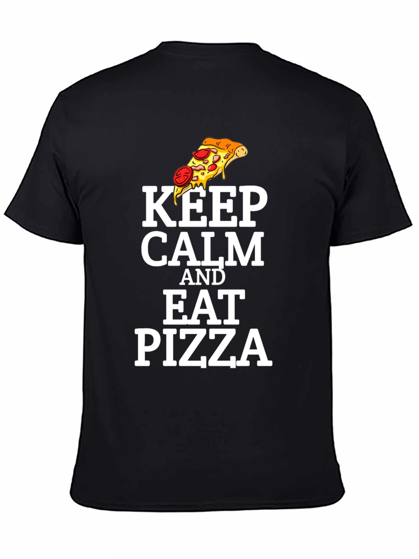 Black Keep Calm and Eat Pizza Graphic T-Shirt view 4