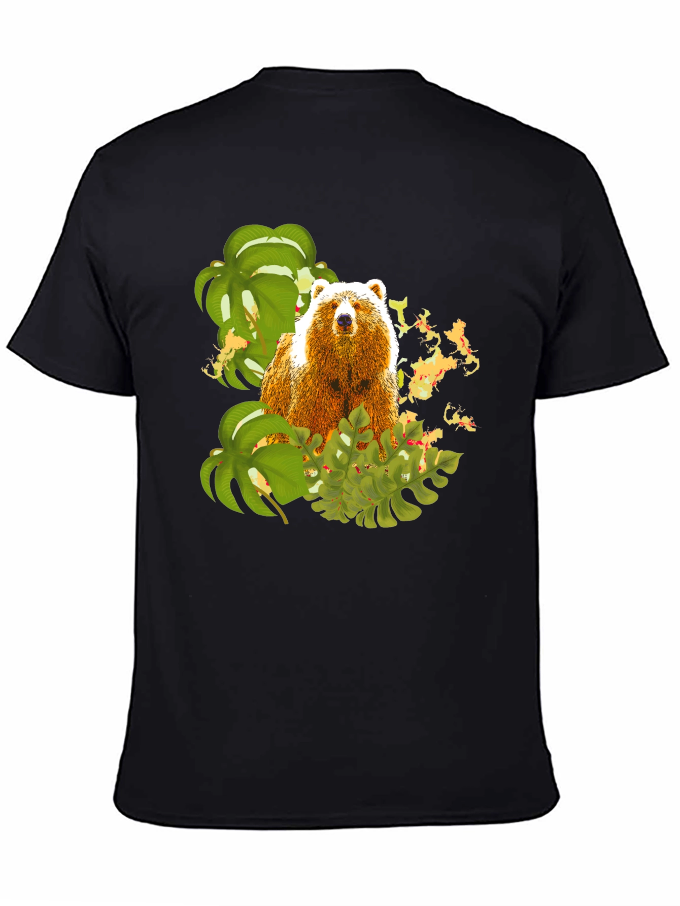 Black Bear and Tropical Leaves Graphic Tee view 4