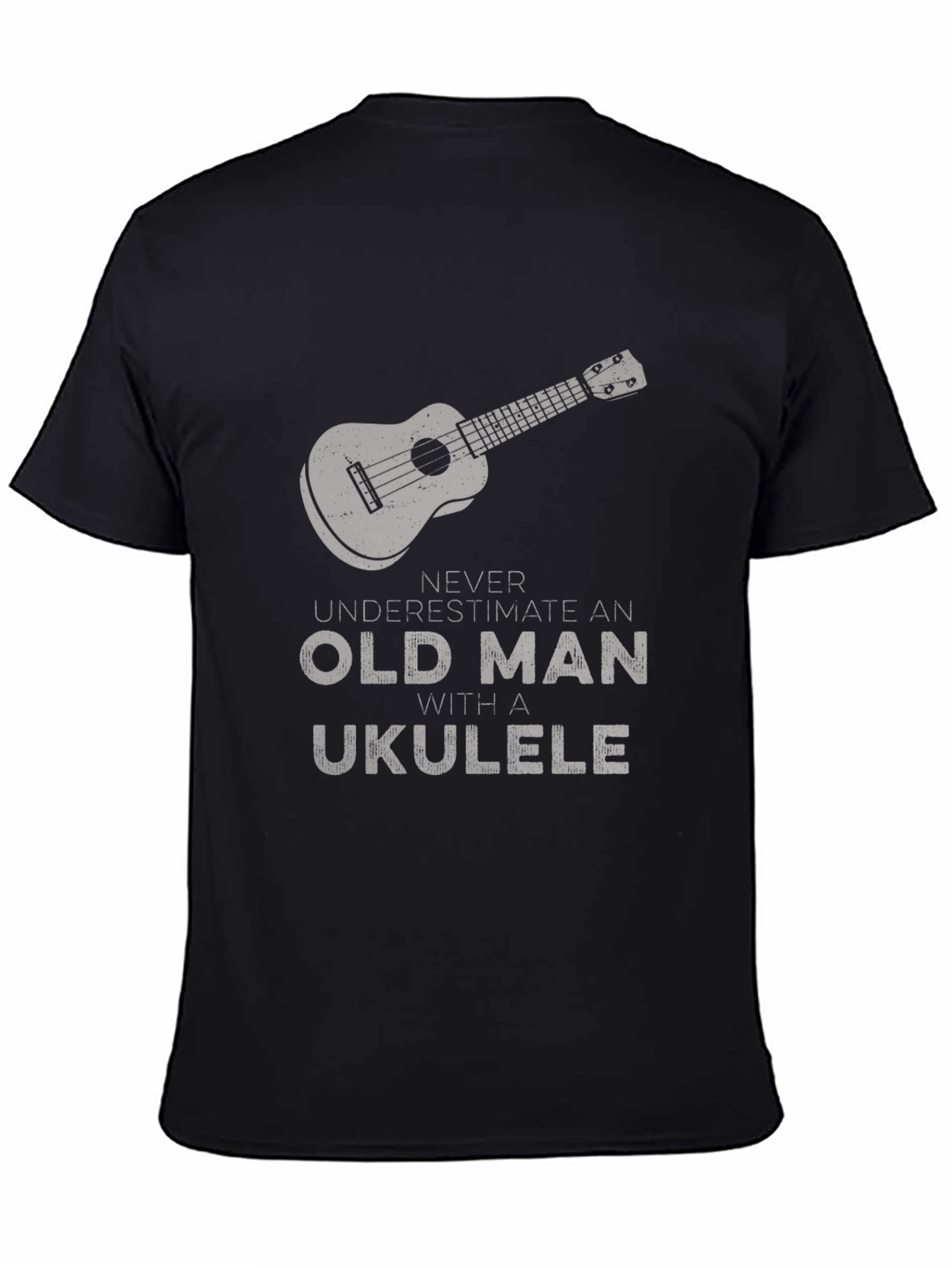 Black Old Man Ukulele T-Shirt - Funny Musician Tee view 4