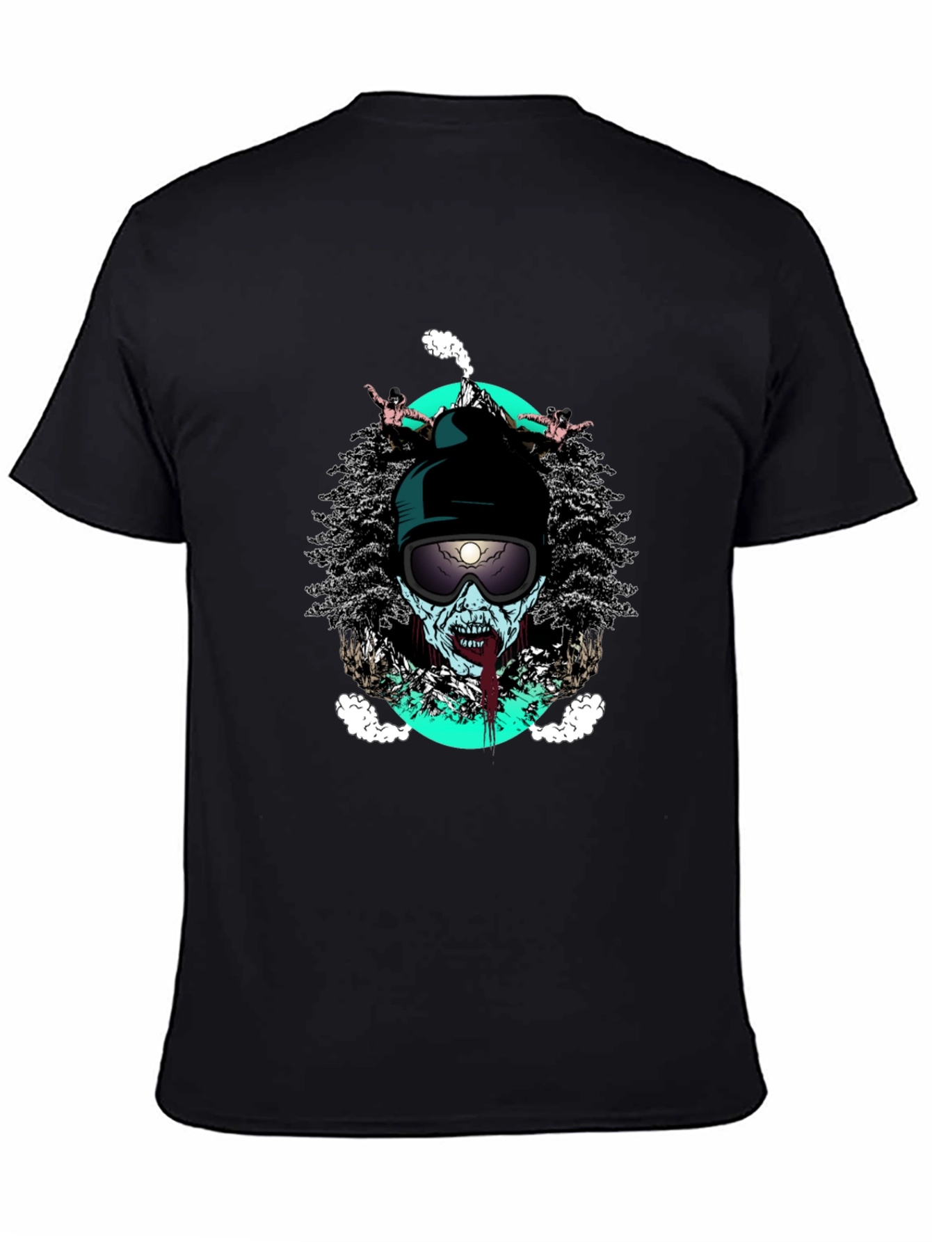Black Zombie Skier Graphic Tee - Black Cotton T-Shirt view 4