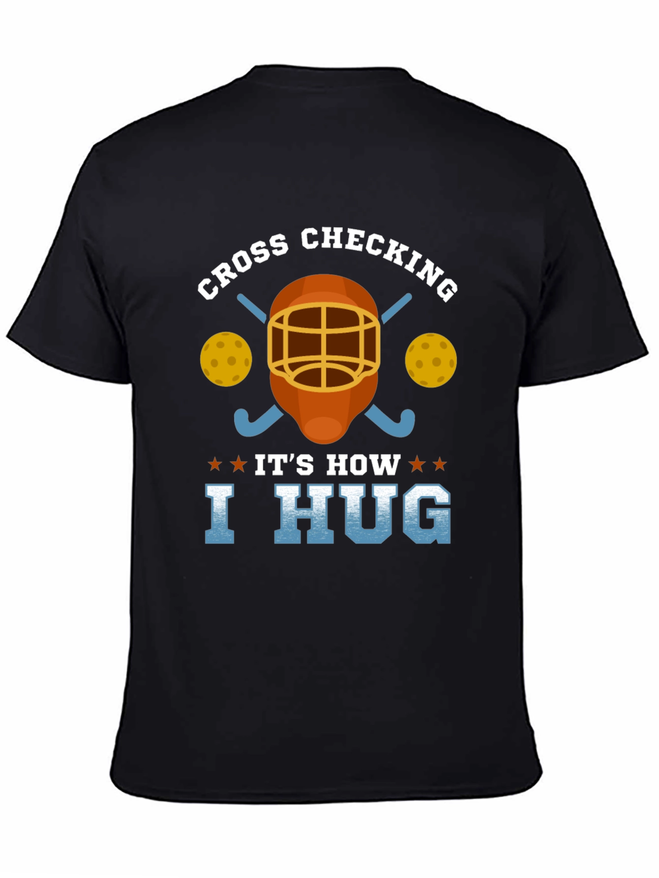 Black Cross Checking Hockey Humor T-Shirt view 4