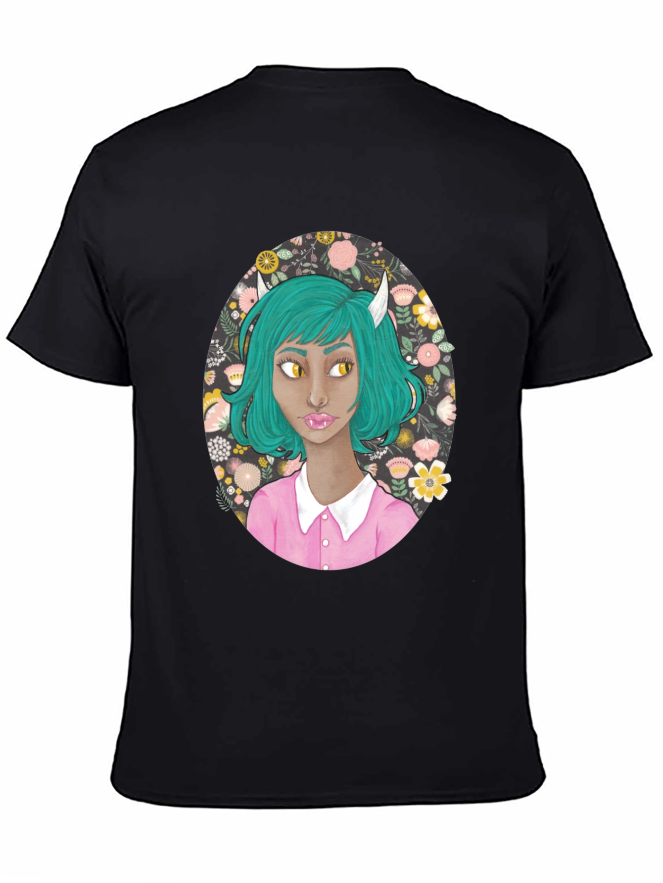 Black Floral Demon Girl Graphic T-Shirt view 4