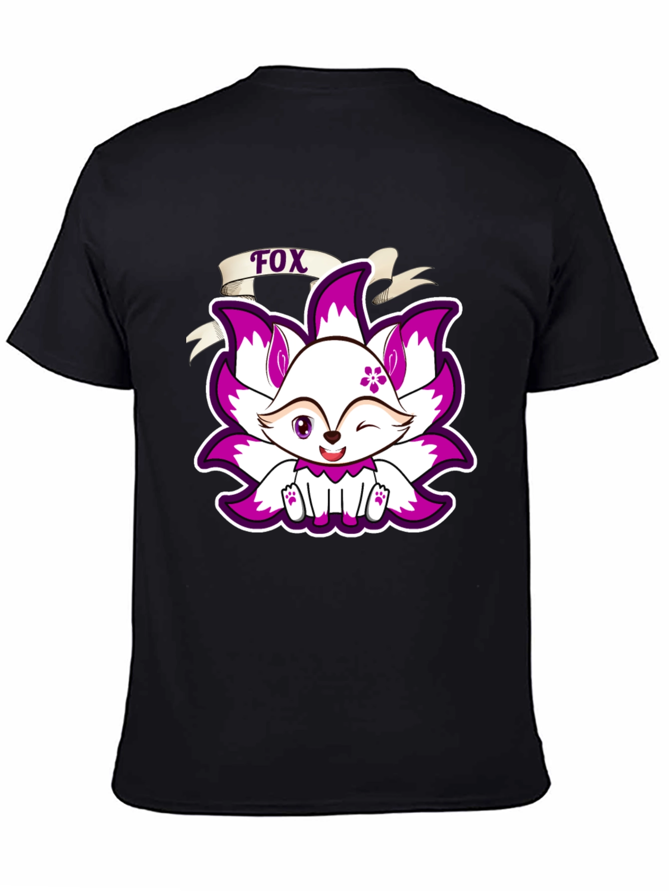 Black Cute Fox Graphic Print T-Shirt - Black view 4