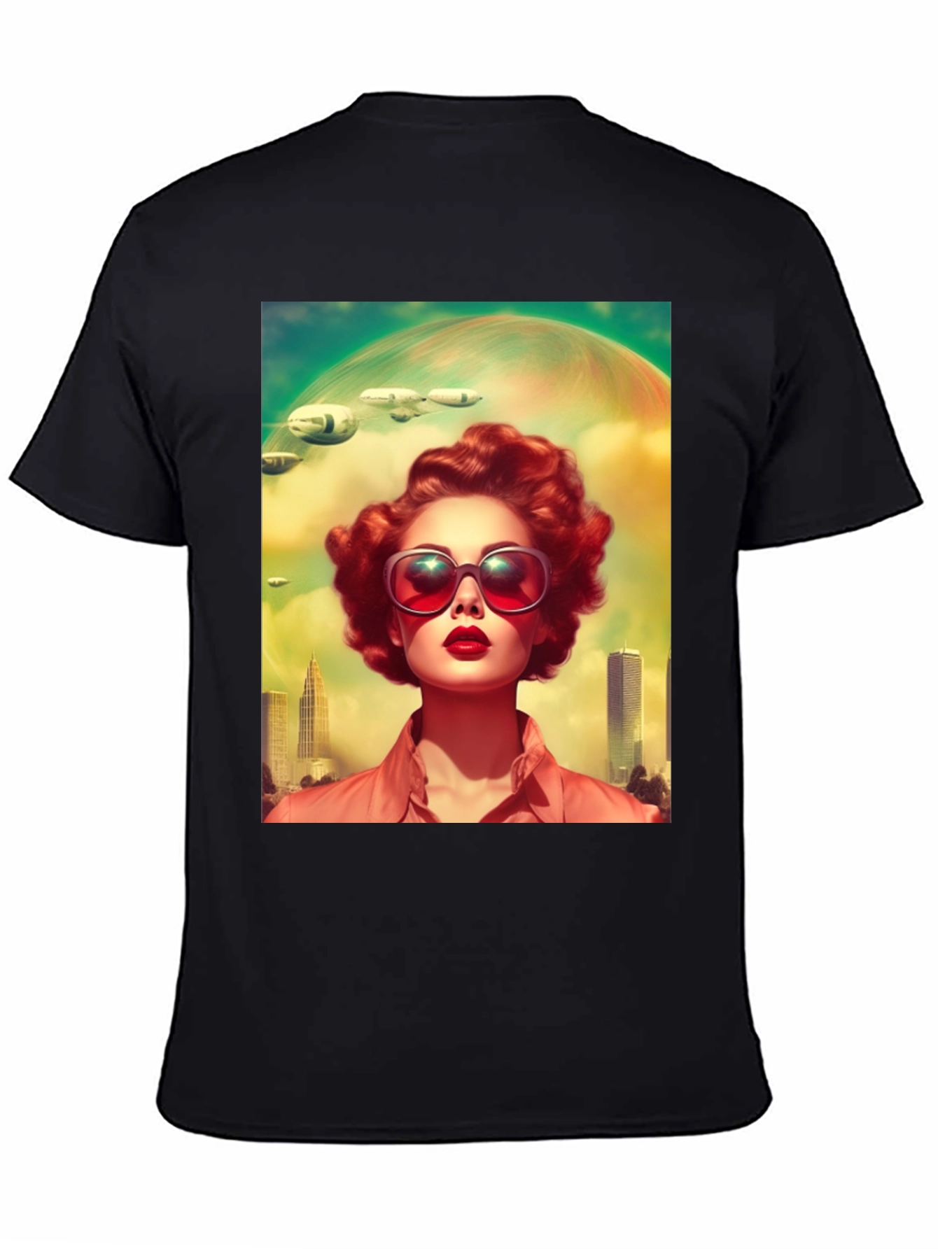 Black Retro Futuristic Woman T-Shirt view 4