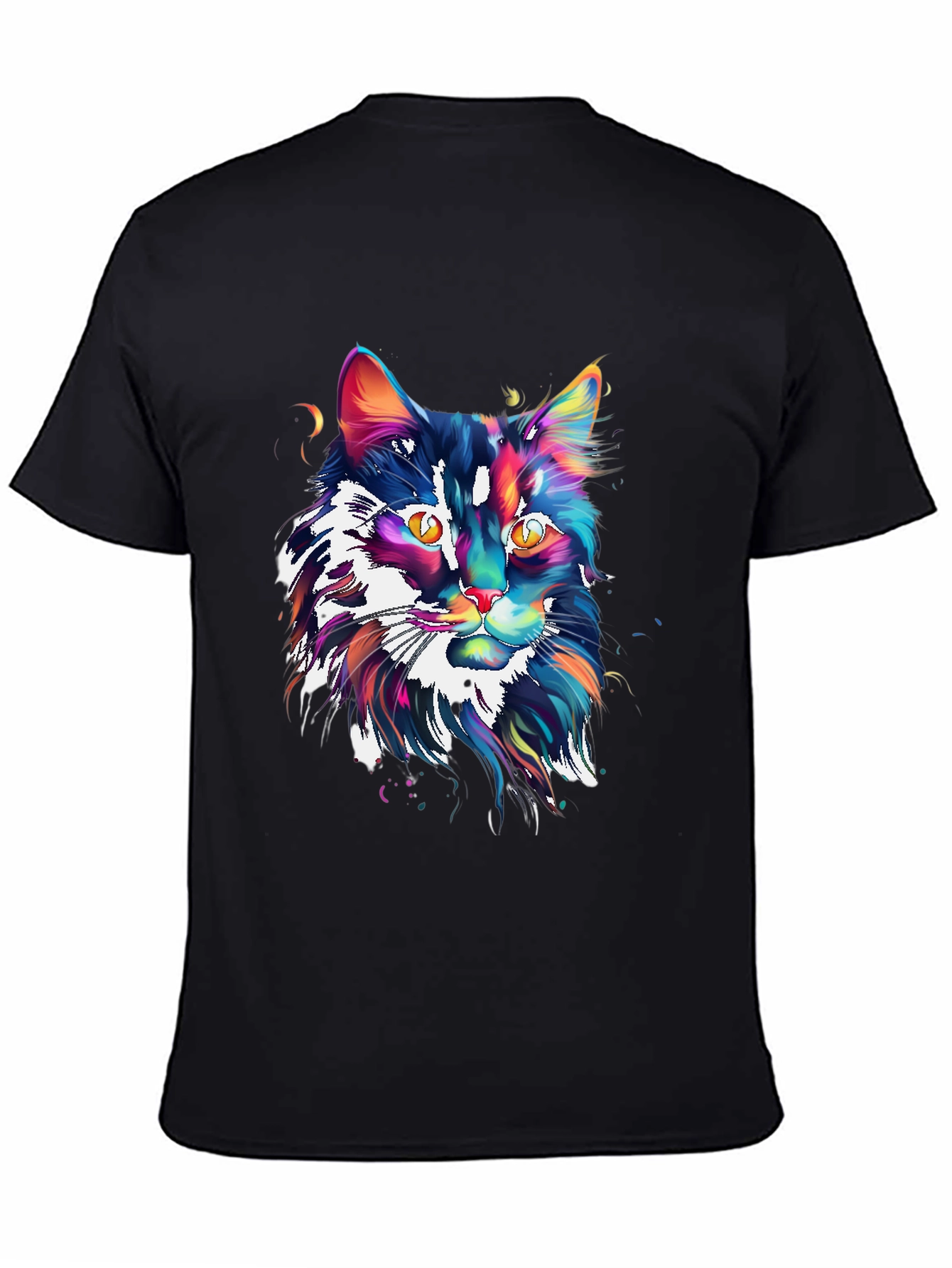 Black Colorful Cat Graphic Black T-Shirt view 4