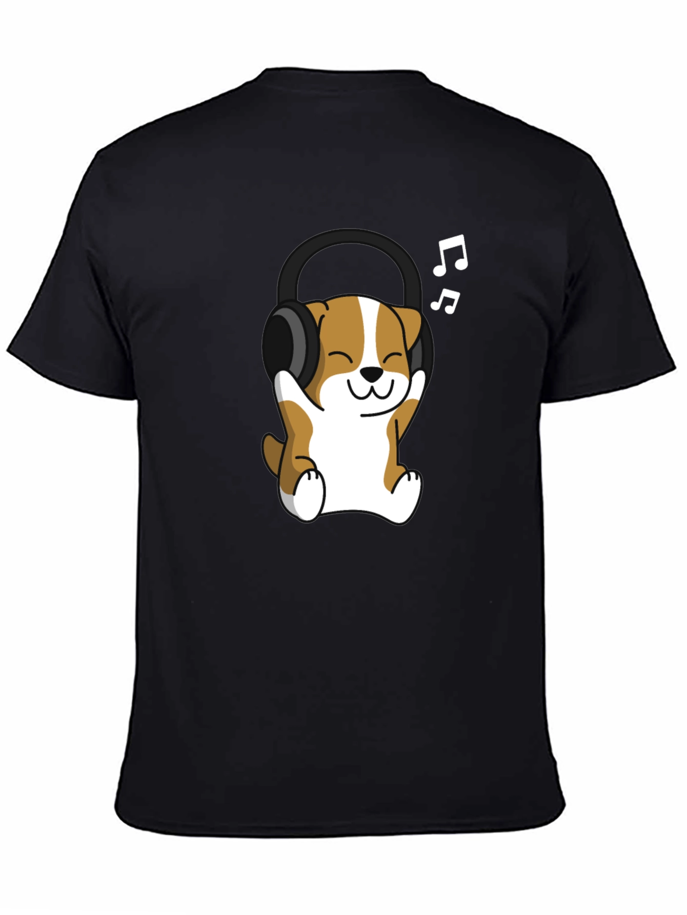 Black Cute Dog with Headphones Black T-Shirt view 4
