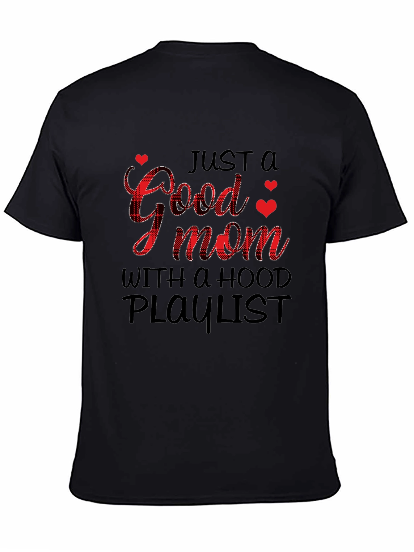 Black Good Mom With A Hood Playlist Graphic T-Shirt view 4