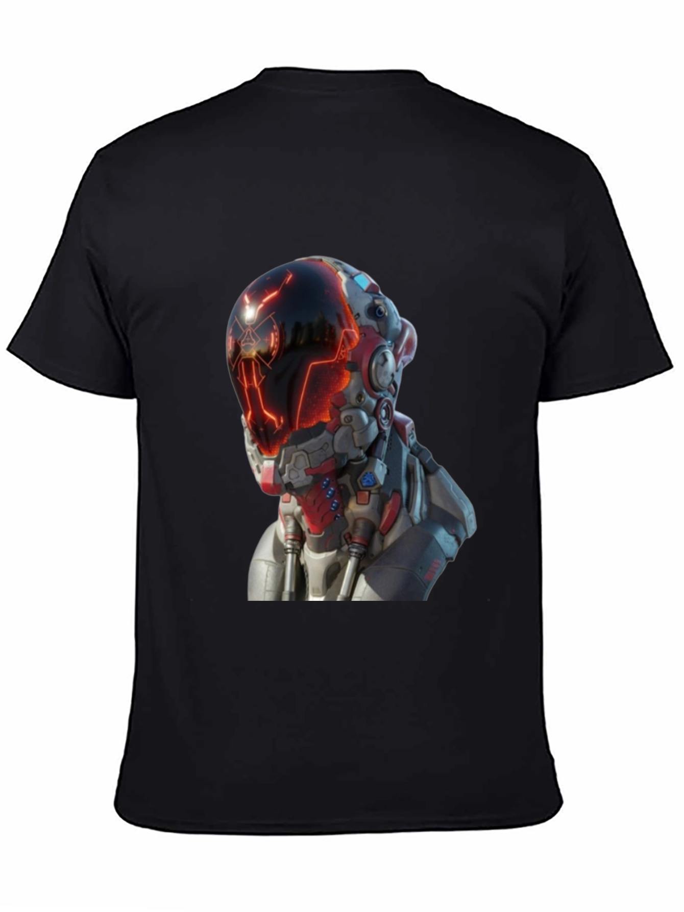 Black Sci-Fi Robot Head Graphic T-Shirt view 4