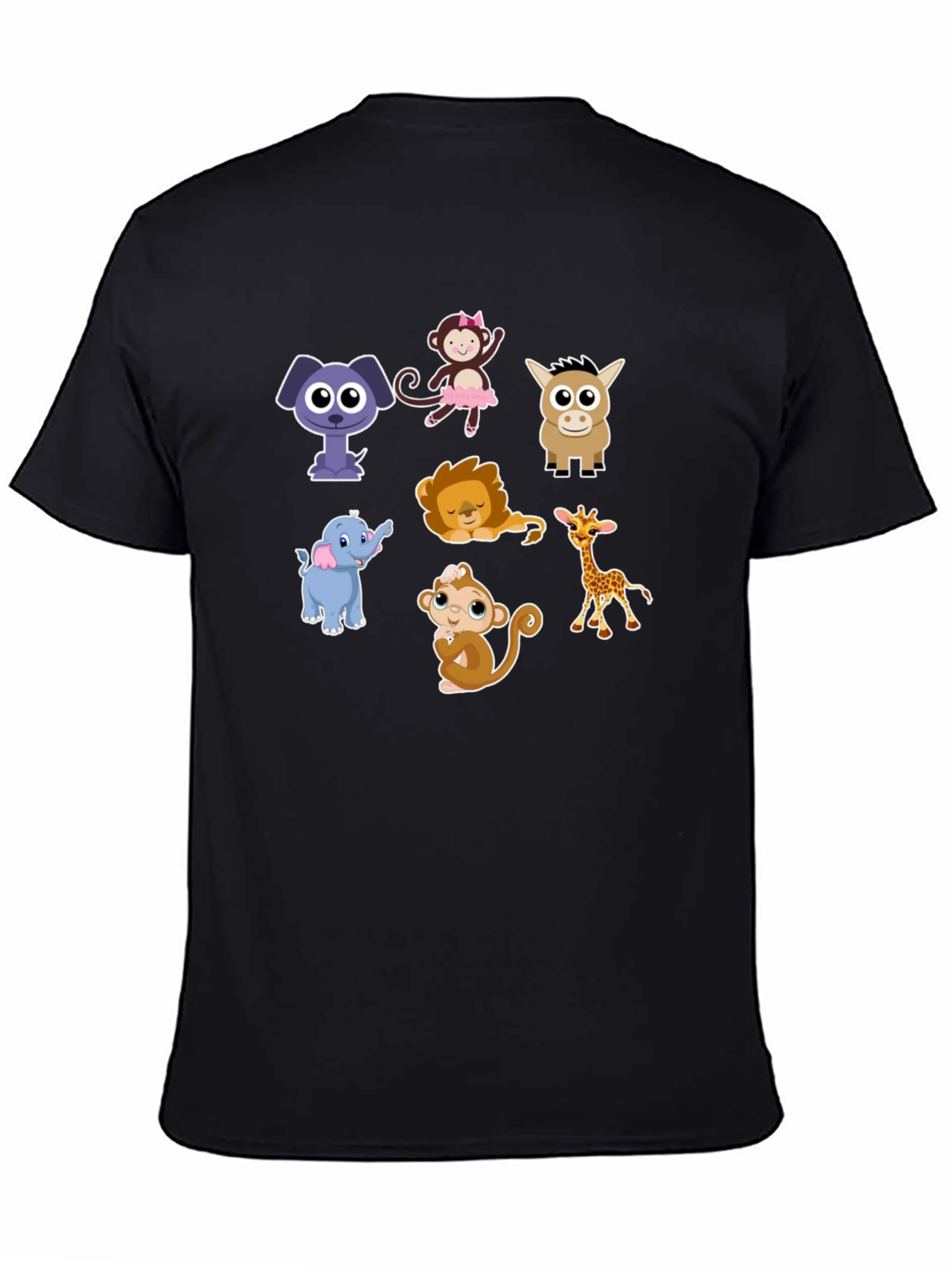 Black Cute Cartoon Animals Graphic Tee view 4
