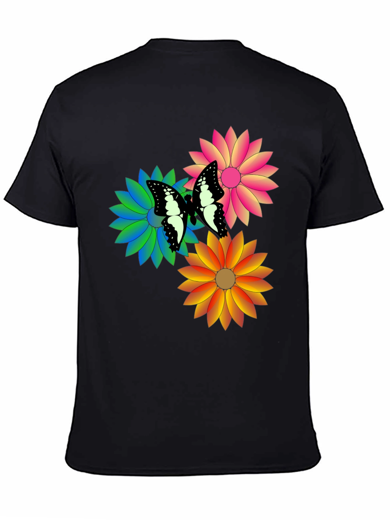 Black Butterfly & Flowers Graphic Print Black T-Shirt view 4