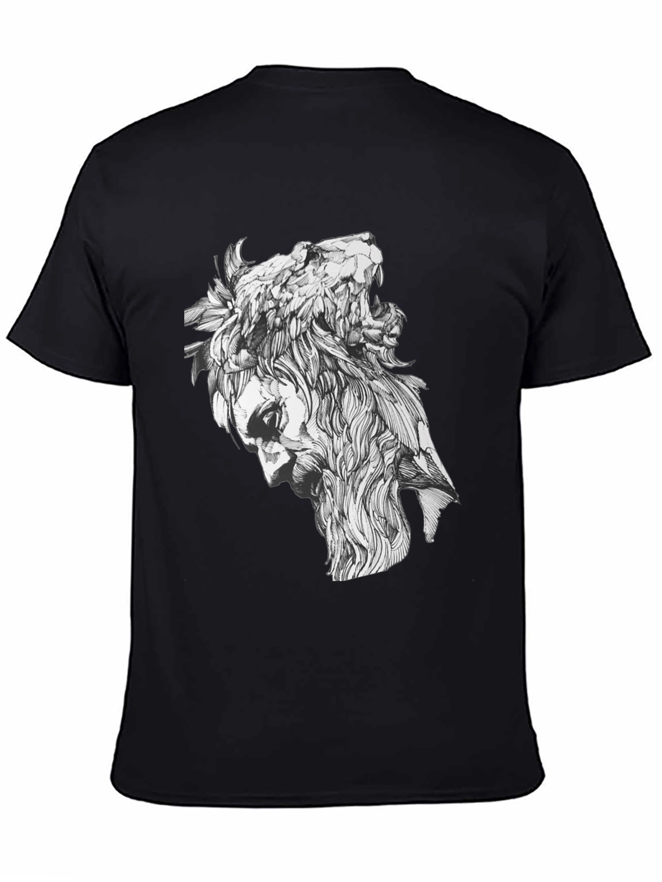 Black Lion Man Graphic Tee - Black Cotton Blend view 4
