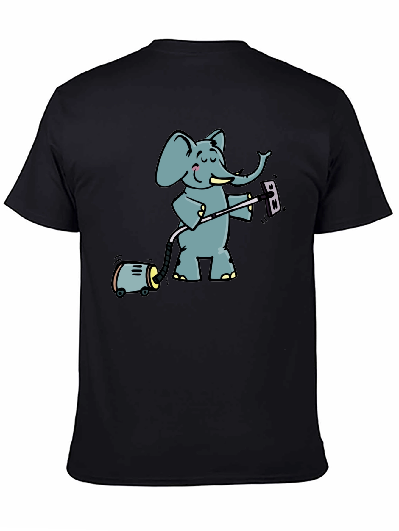 Black Elephant Vacuuming T-Shirt - Cute Cartoon Graphic Tee view 4