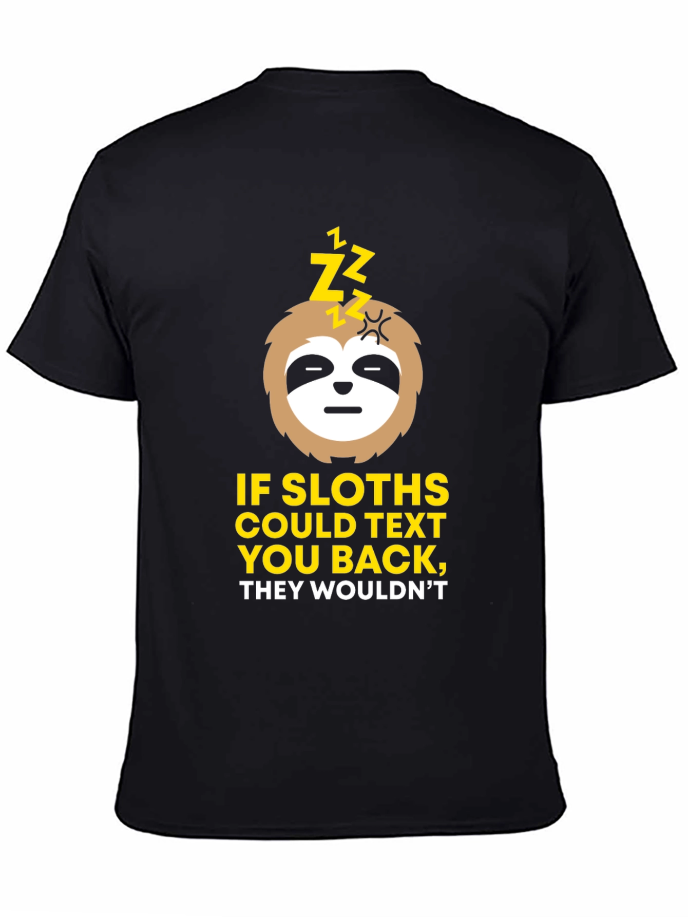 Black Funny Sloth Texting T-Shirt view 4