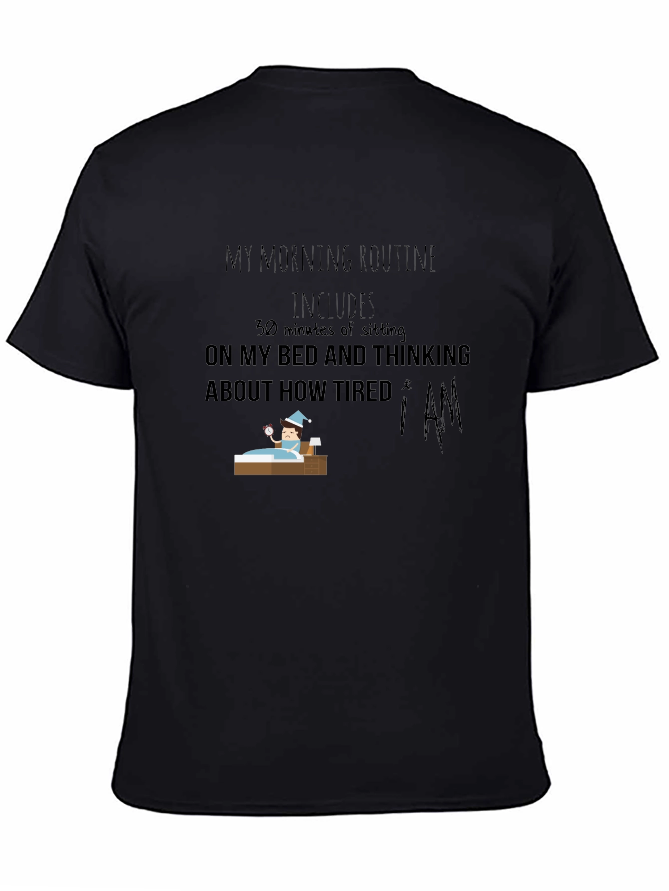 Black Funny Morning Routine Graphic T-Shirt view 4