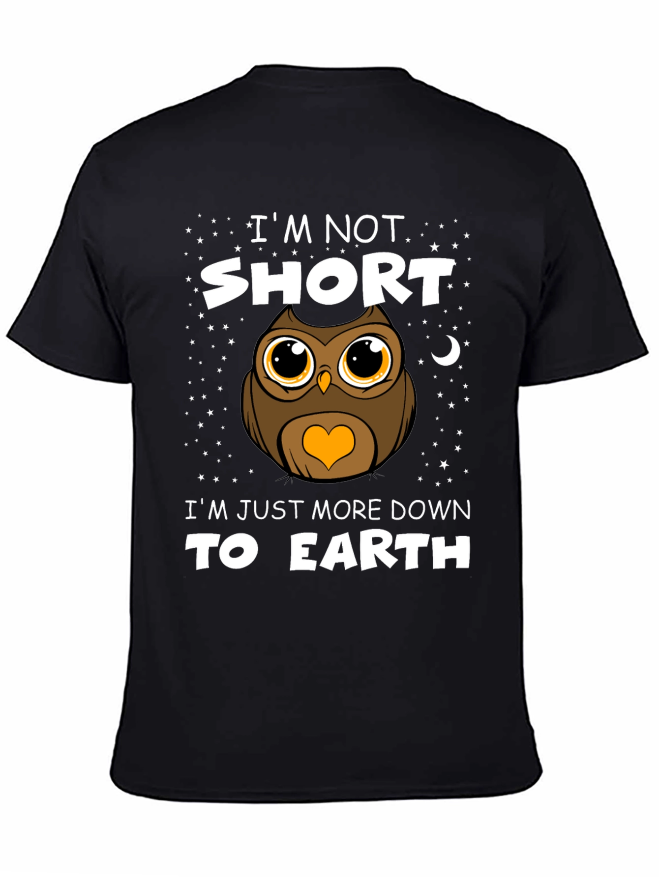 Black Funny Owl Graphic T-Shirt: I'm Not Short view 4