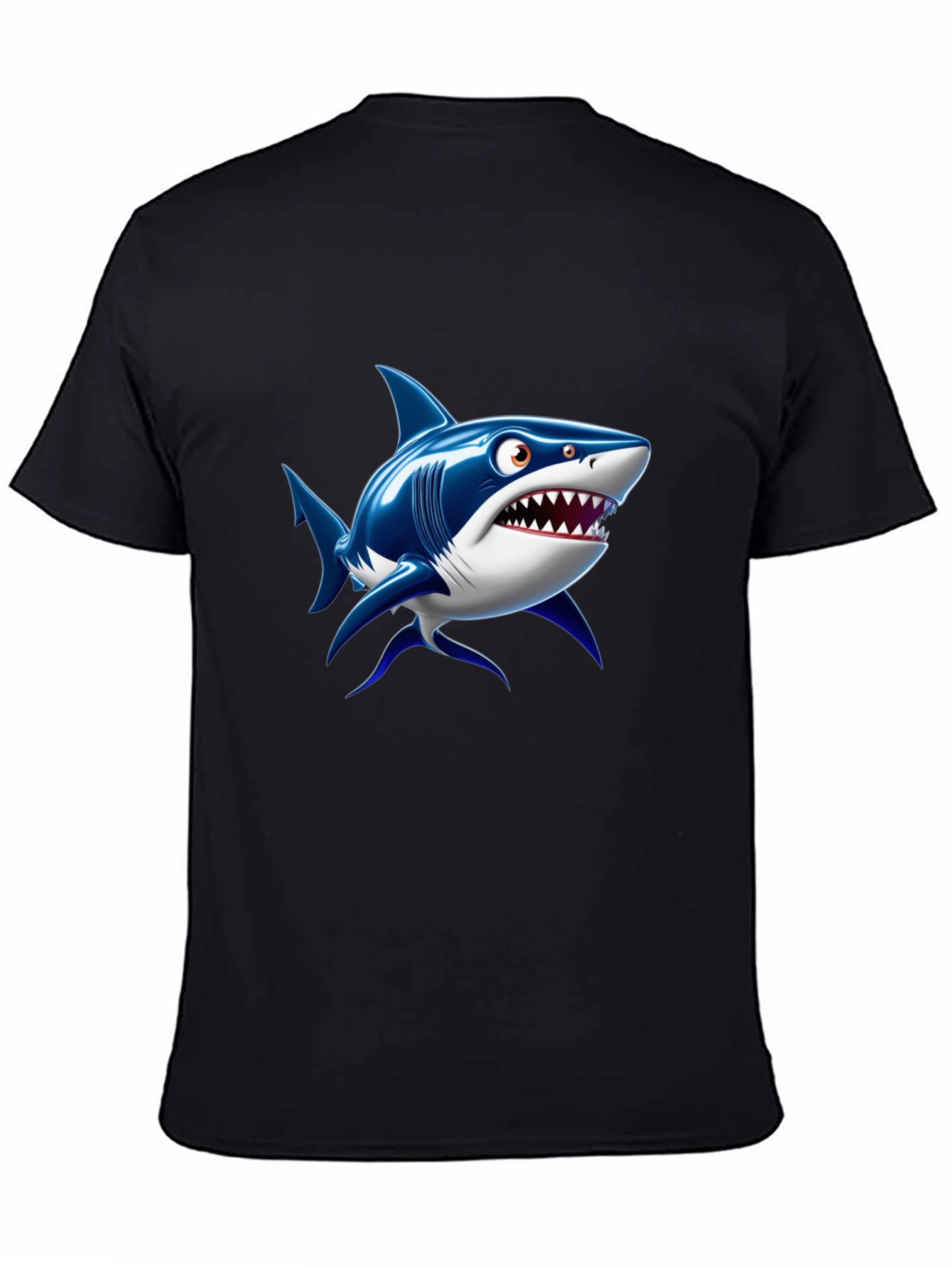 Black Shark Cartoon Graphic Black T-Shirt view 4