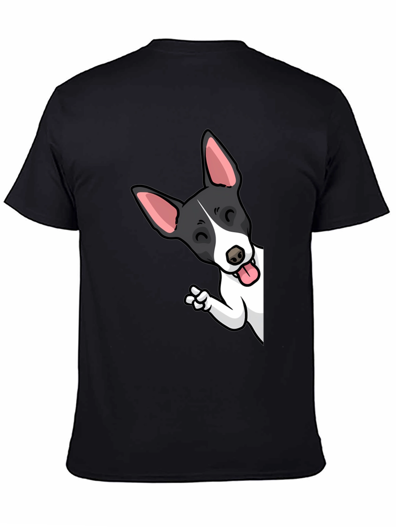 Black Cartoon Dog Peek-a-Boo Graphic Tee - Unisex Black T-Shirt view 4