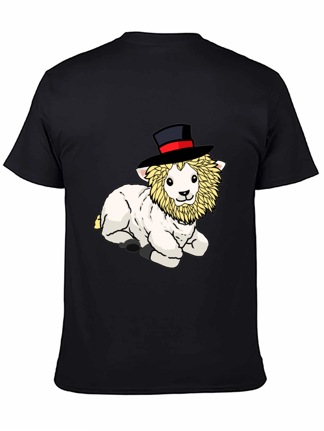 Black Whimsical Lamb Top Hat Graphic Tee - Black Cotton Shirt view 4