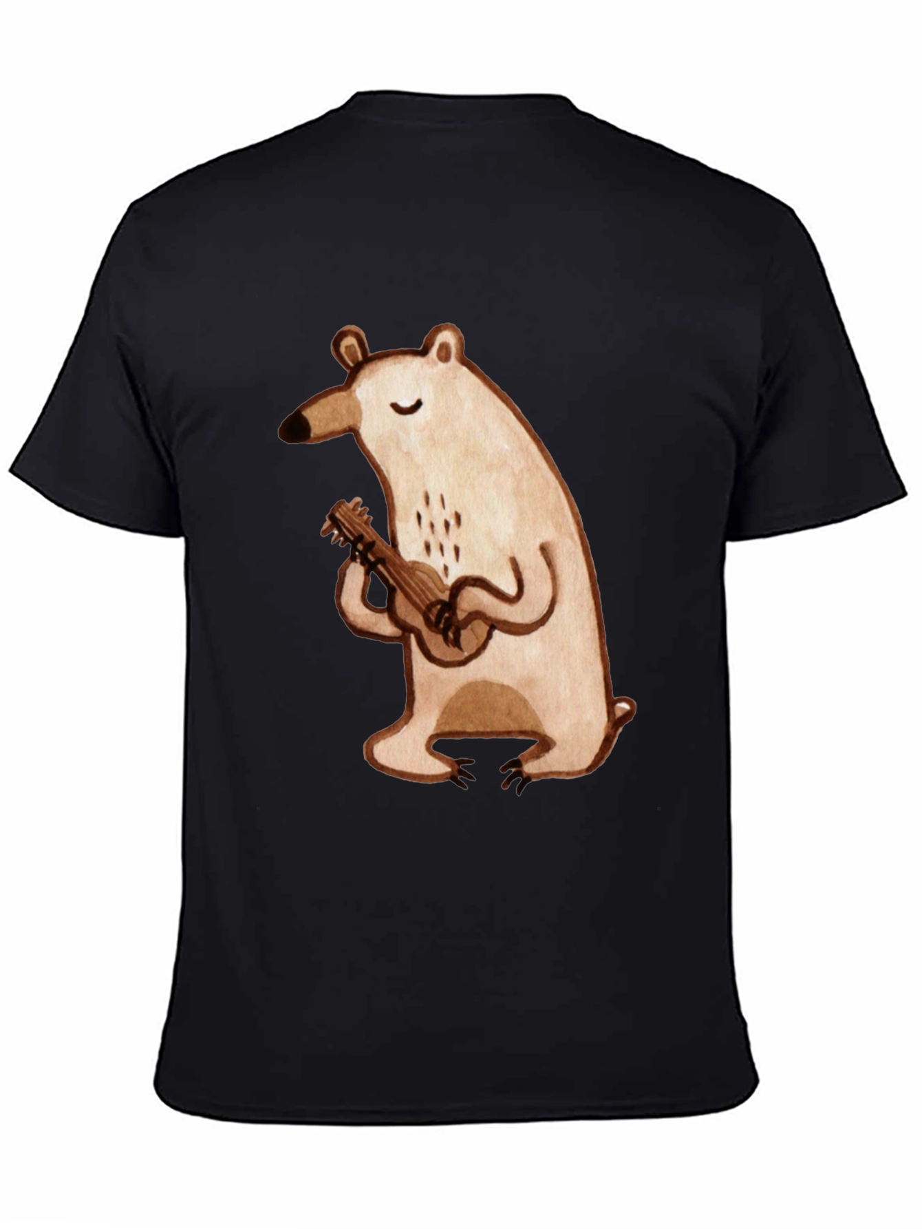 Black Bear Ukulele Graphic Tee - Soft Cotton Black T-Shirt view 4