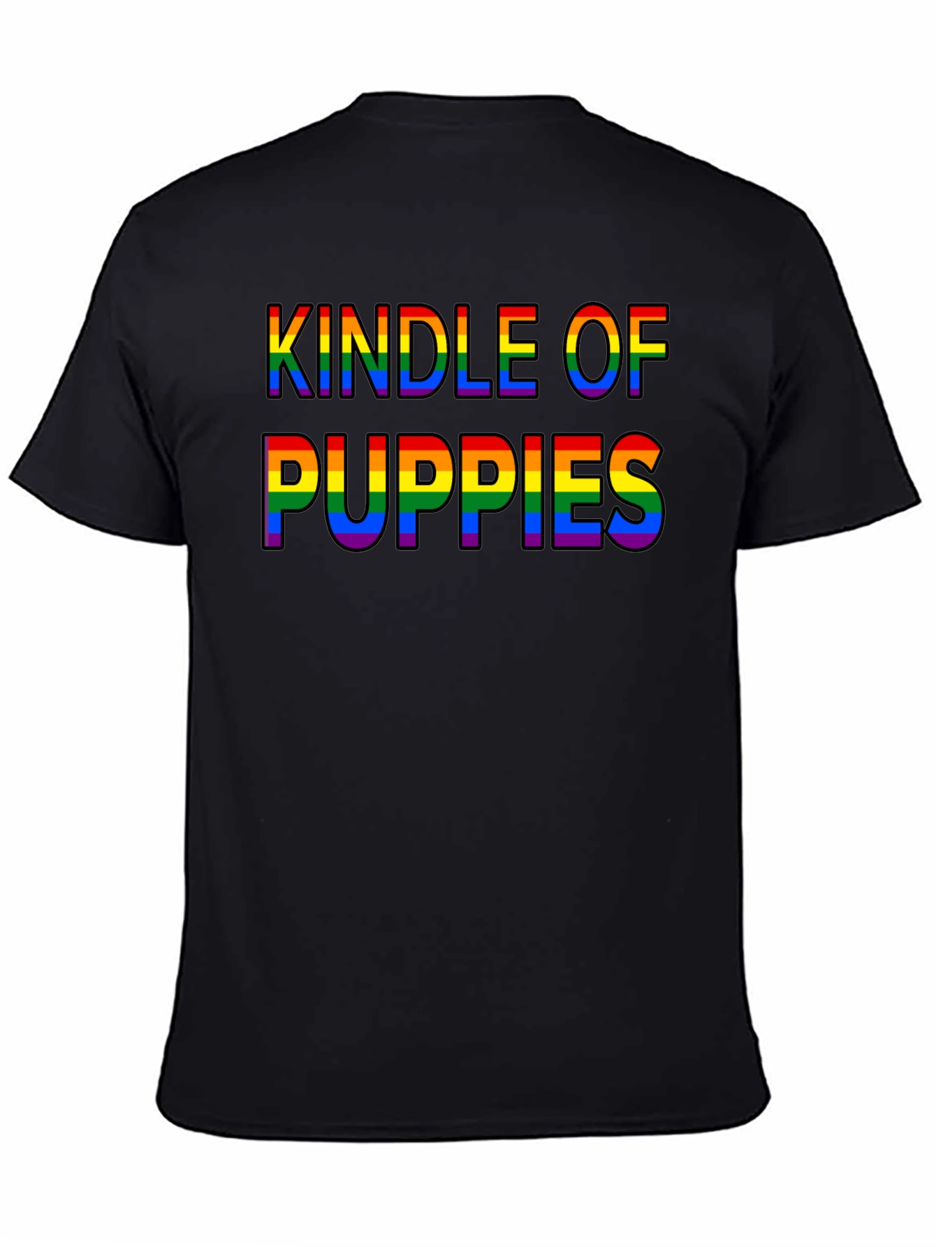 Black Kindle of Puppies Rainbow Text T-Shirt view 4