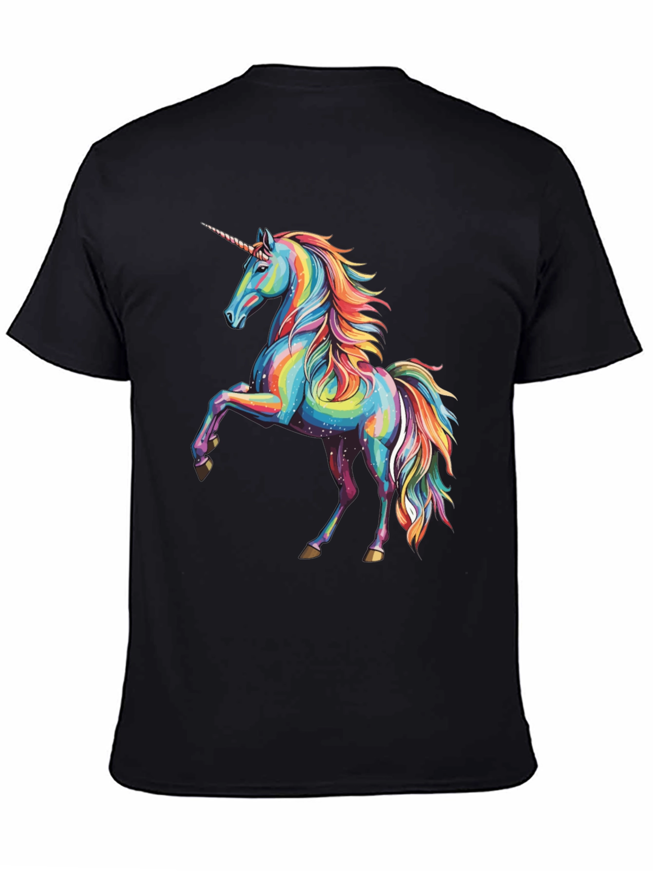 Black Rainbow Unicorn Graphic Print Crew Neck T-Shirt view 4