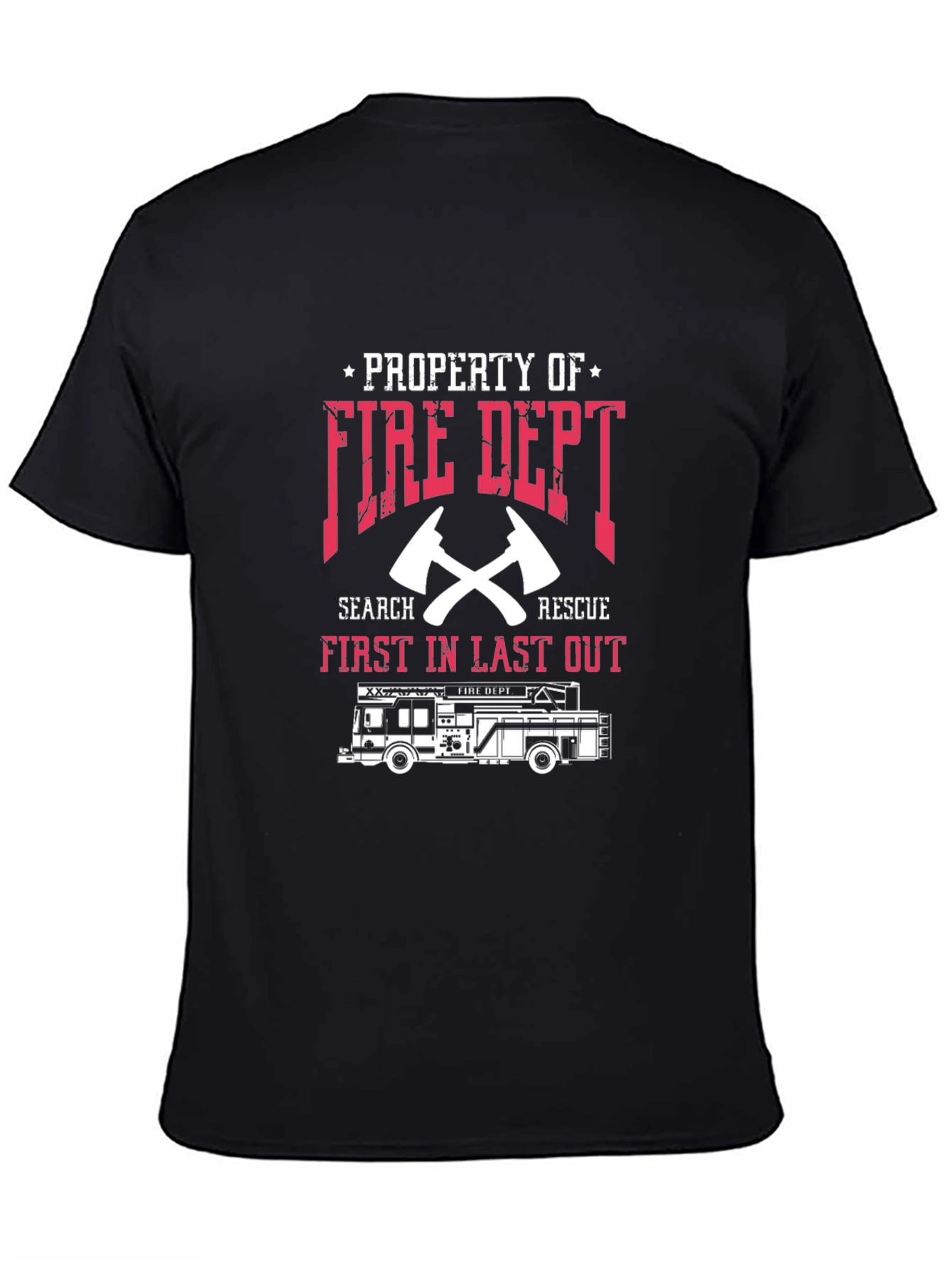 Black Fire Dept. T-Shirt: First In Last Out Firefighter Tee view 4