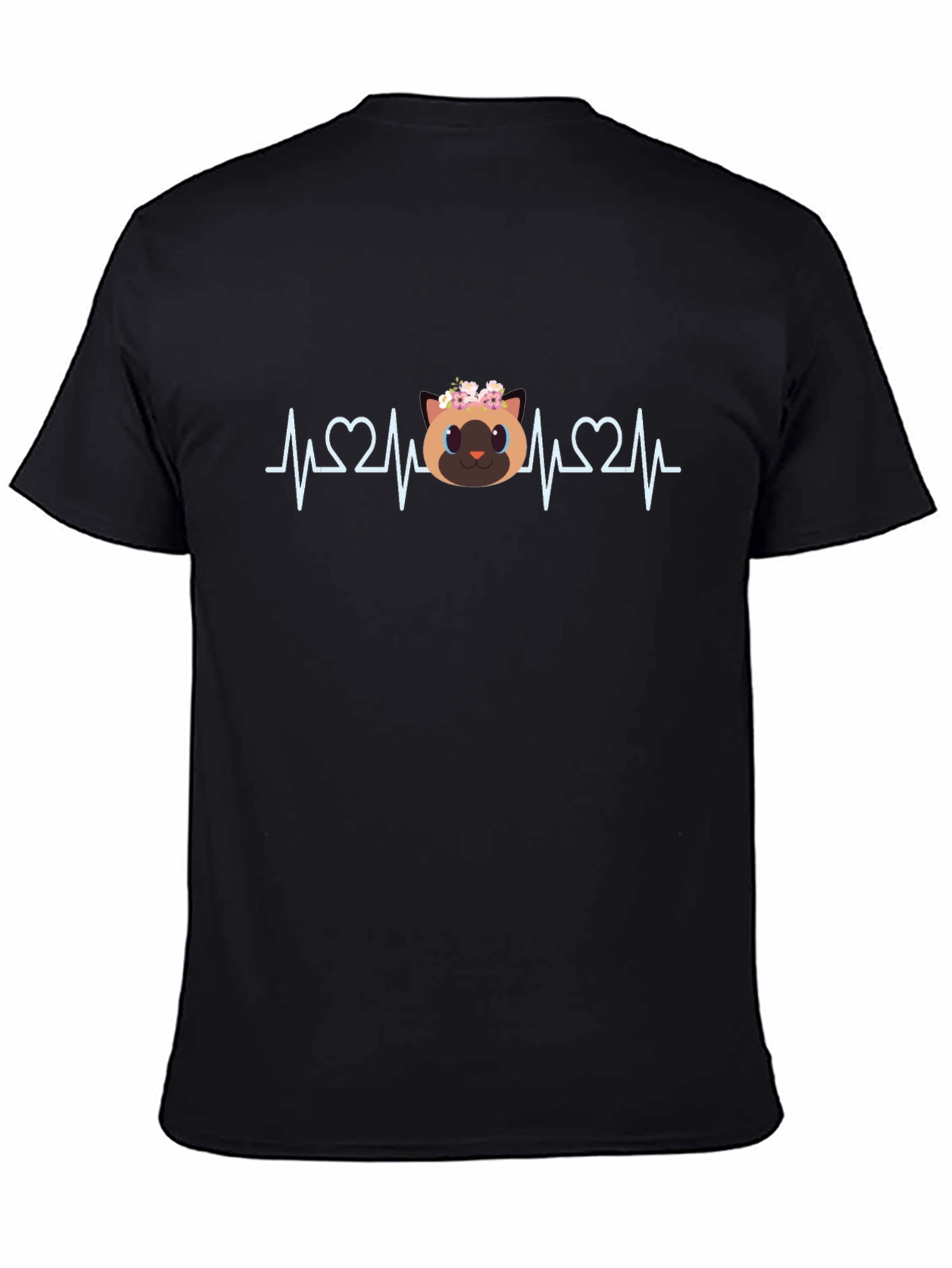 Black Cat Lover ECG Heartbeat T-Shirt view 4