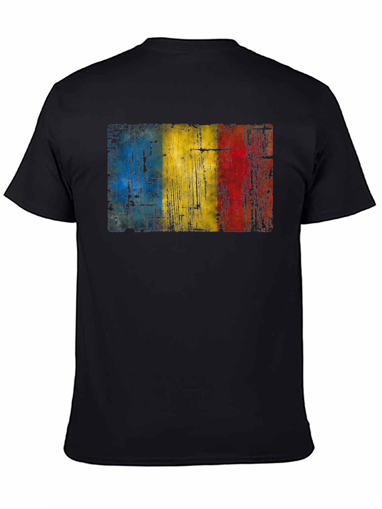 Black Romania Flag Distressed Black T-Shirt view 4