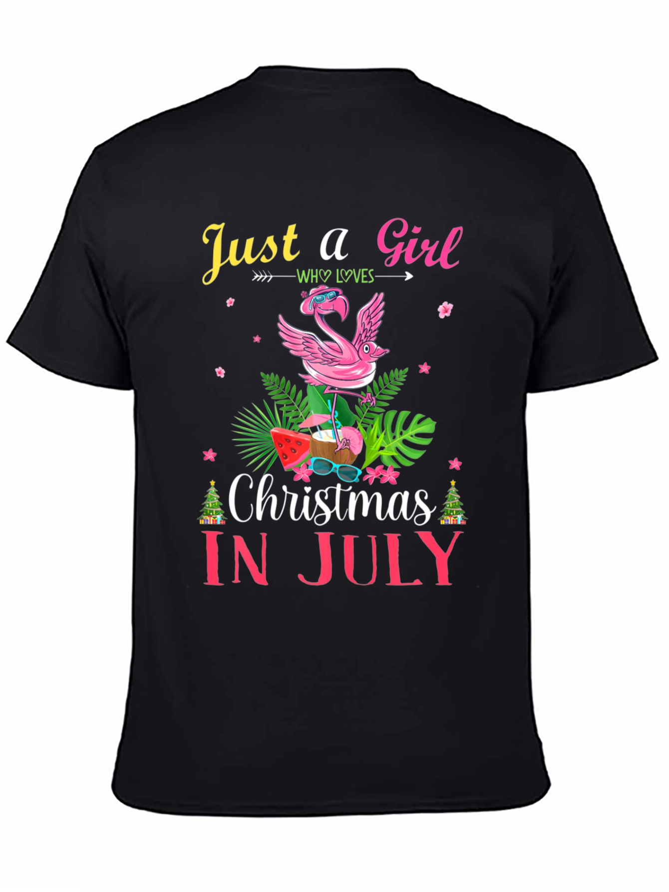 Black Christmas in July Flamingo T-Shirt view 4