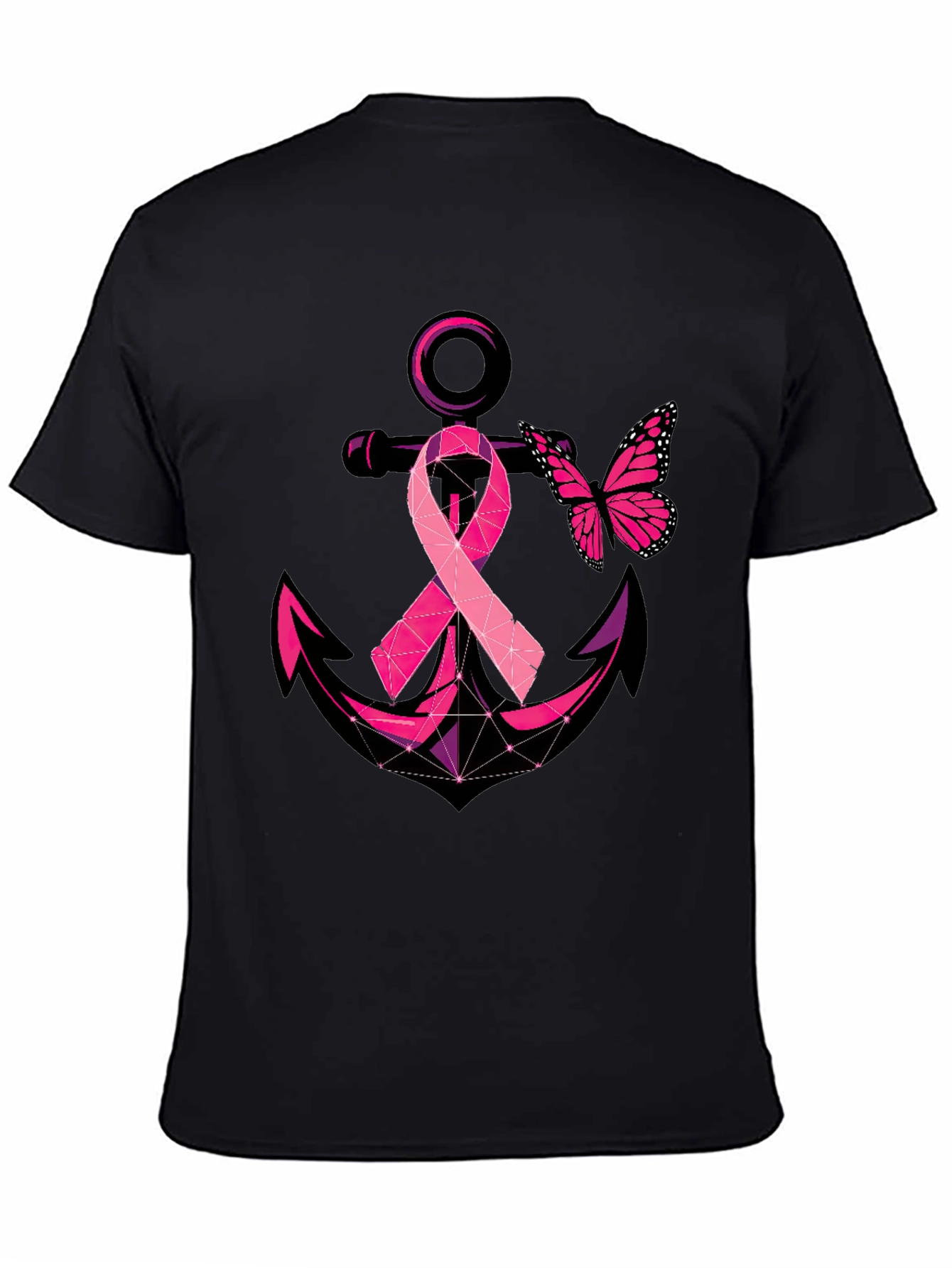 Black Breast Cancer Anchor Butterfly T-Shirt view 4