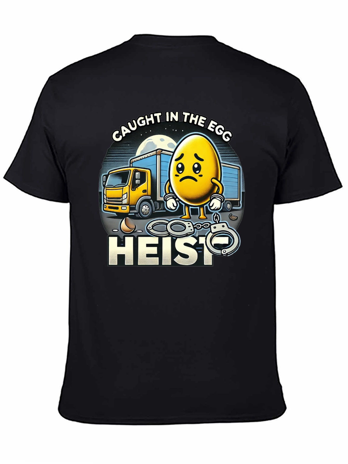 Black Caught in the Egg Heist T-Shirt - Funny Cartoon Tee view 4