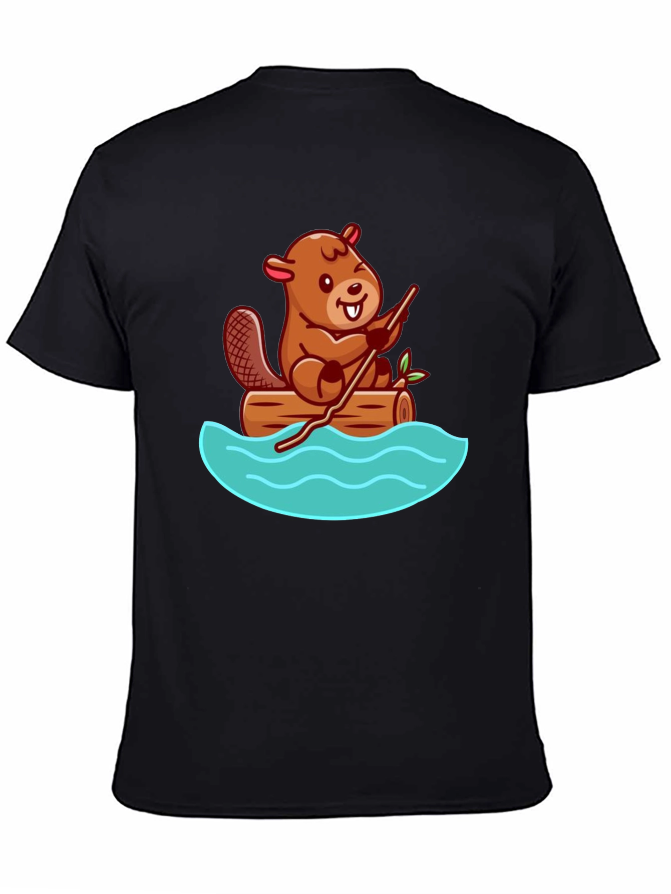 Black Beaver on Log Cartoon T-Shirt - Unisex Crew Neck view 4