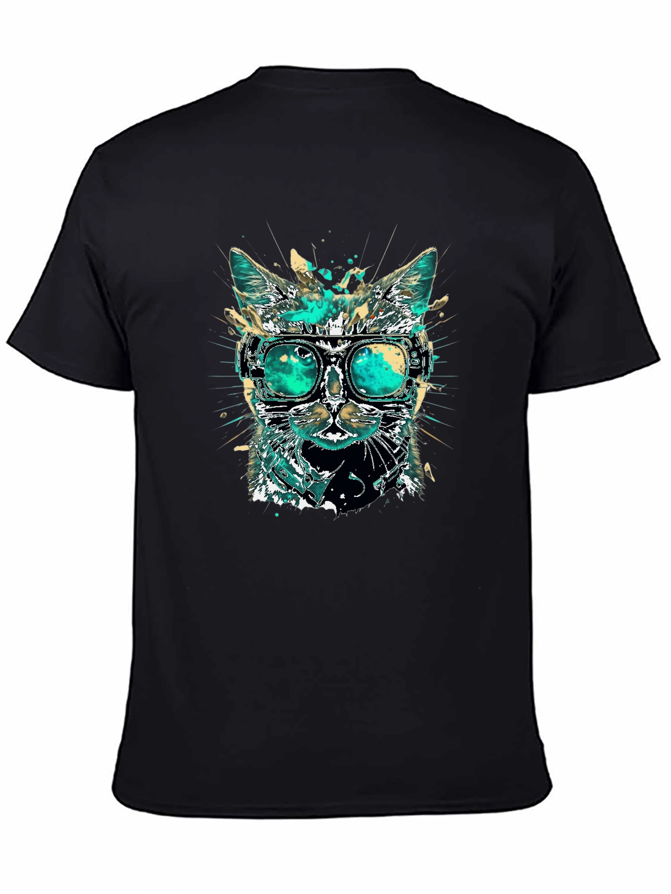 Black Cool Cat T-Shirt with Goggles view 4