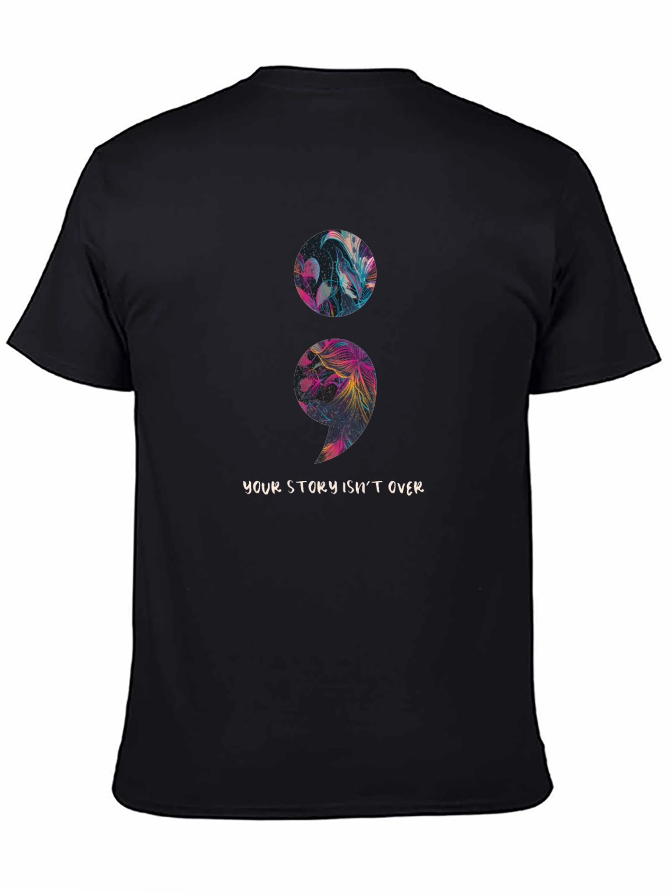 Black Semicolon Story Tee - Floral Mental Health Awareness Shirt view 4