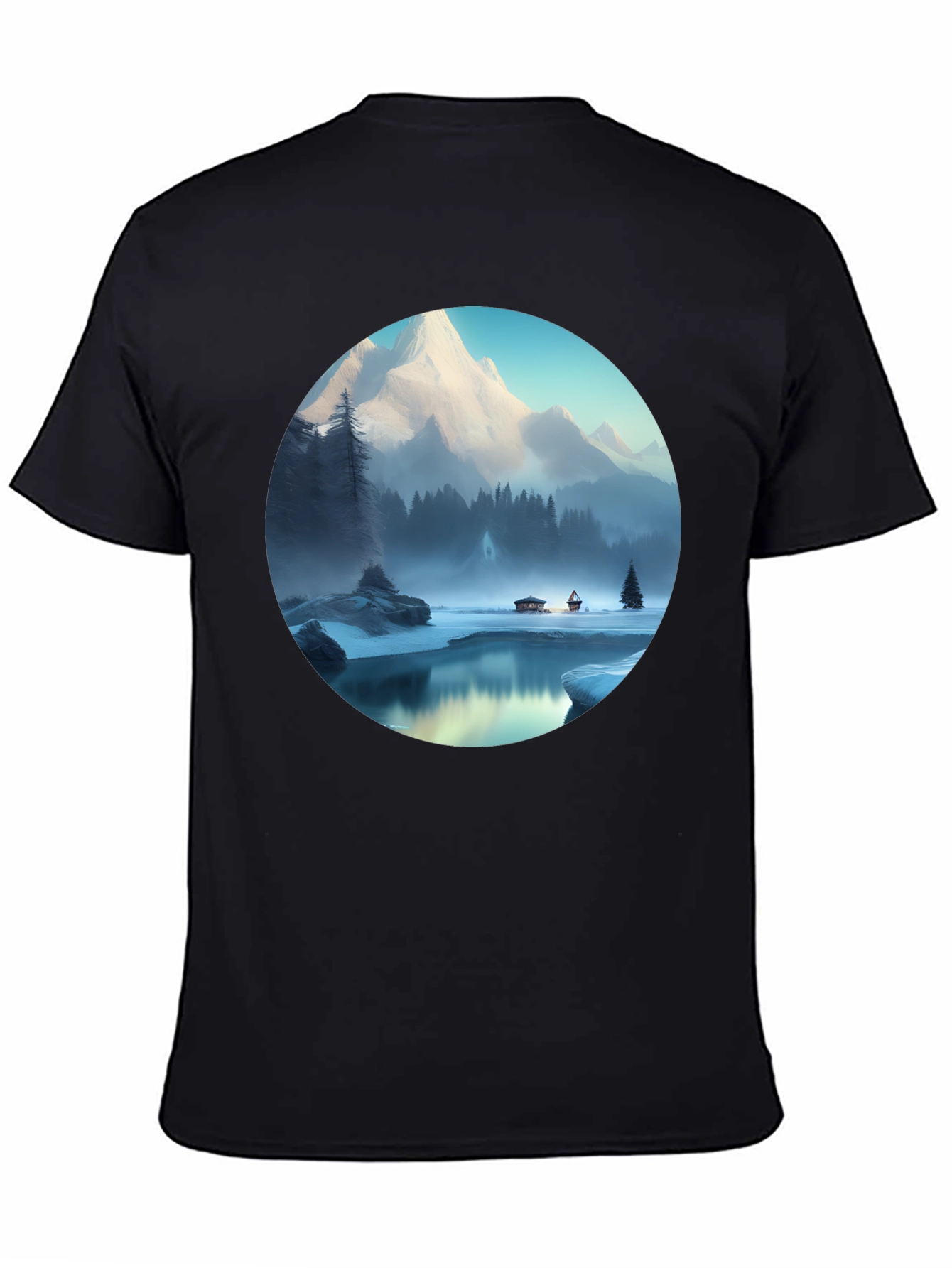 Black Mountain Lake Graphic Tee - Black Cotton Blend T-Shirt view 4