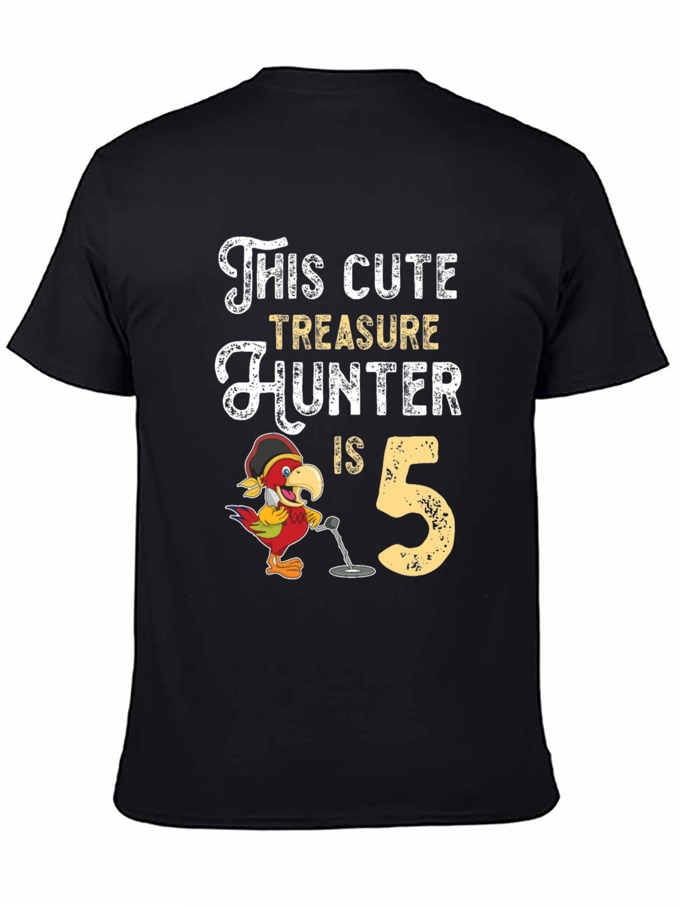 Black Cute Treasure Hunter 5th Birthday Black T-Shirt view 4