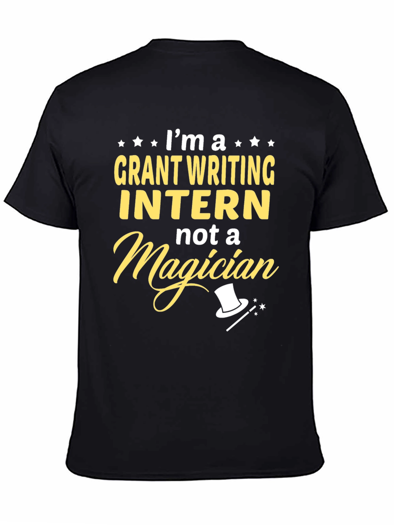Black Grant Writing Intern T-Shirt - Funny Magician Tee view 4