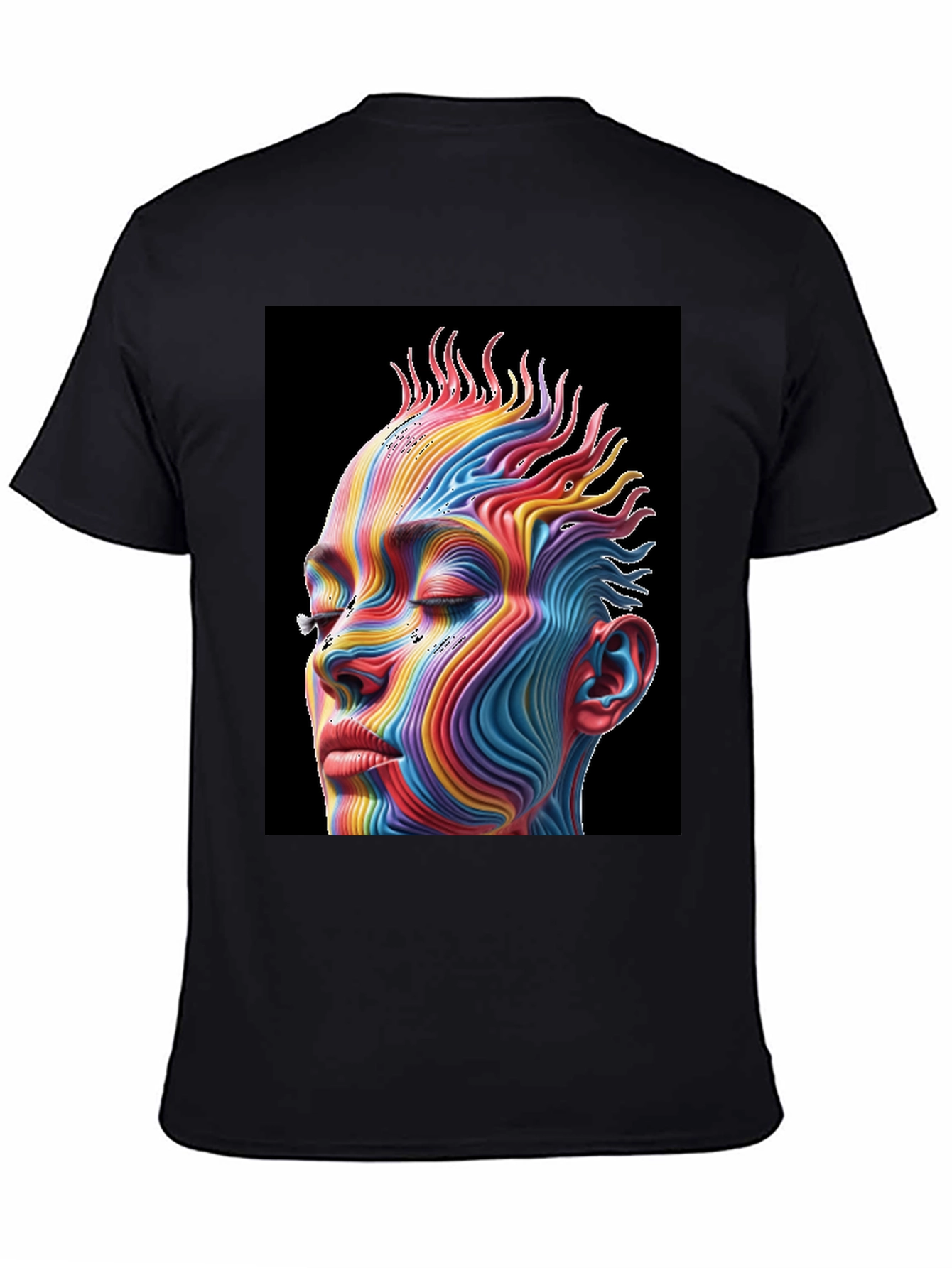 Black Rainbow Abstract Face Graphic Tee - Unisex Black T-Shirt view 4