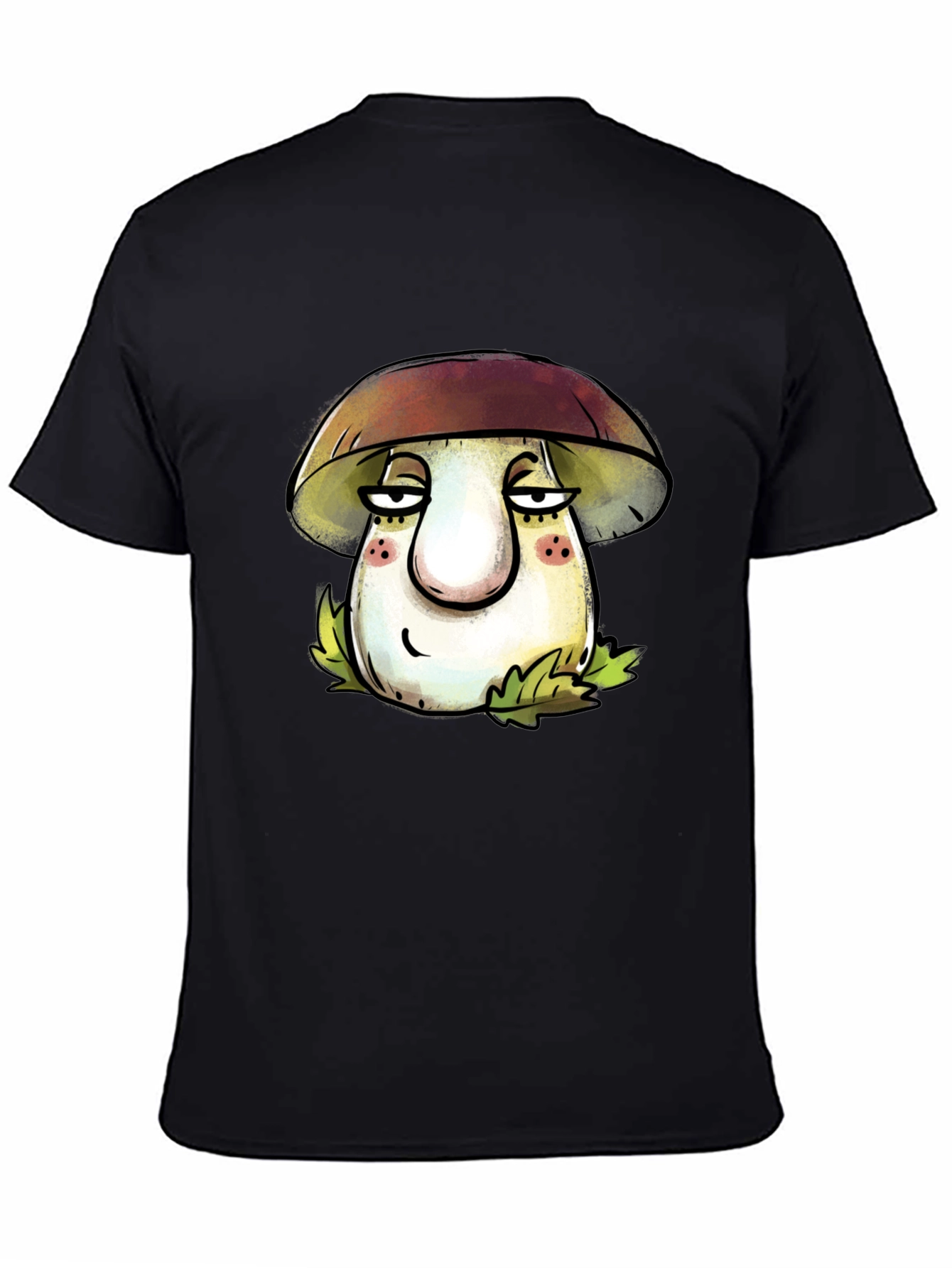 Black Mushroom Cartoon T-Shirt - Unisex Black Tee view 4