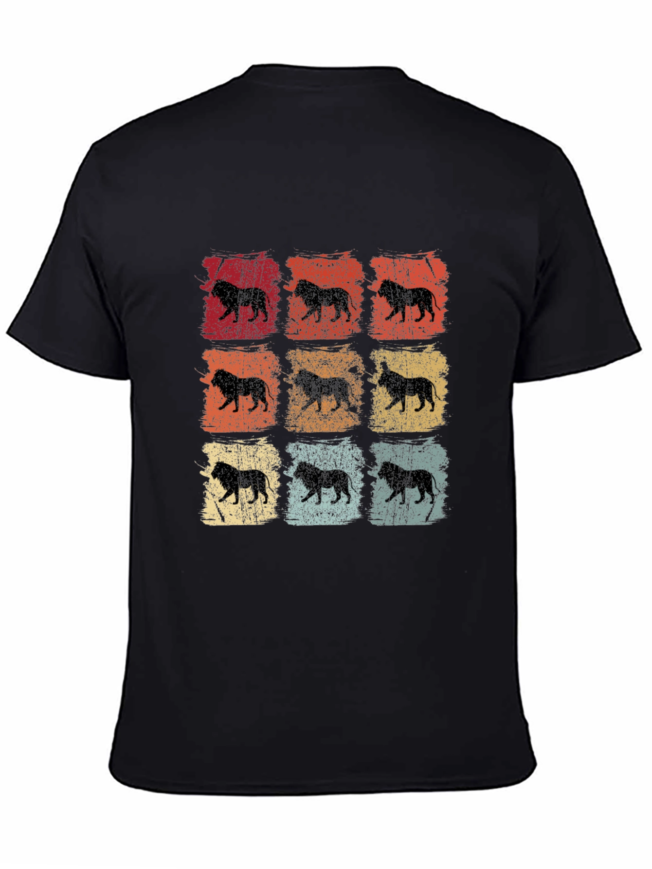 Black Retro Lion Print Men's T-Shirt view 4